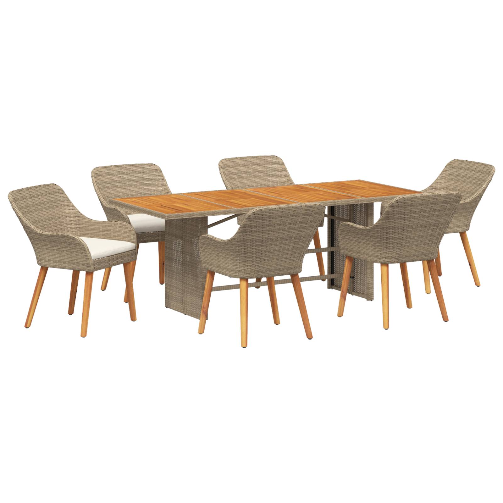 vidaXL 7-teilige Garten Essgruppe Beige Poly Rattan
