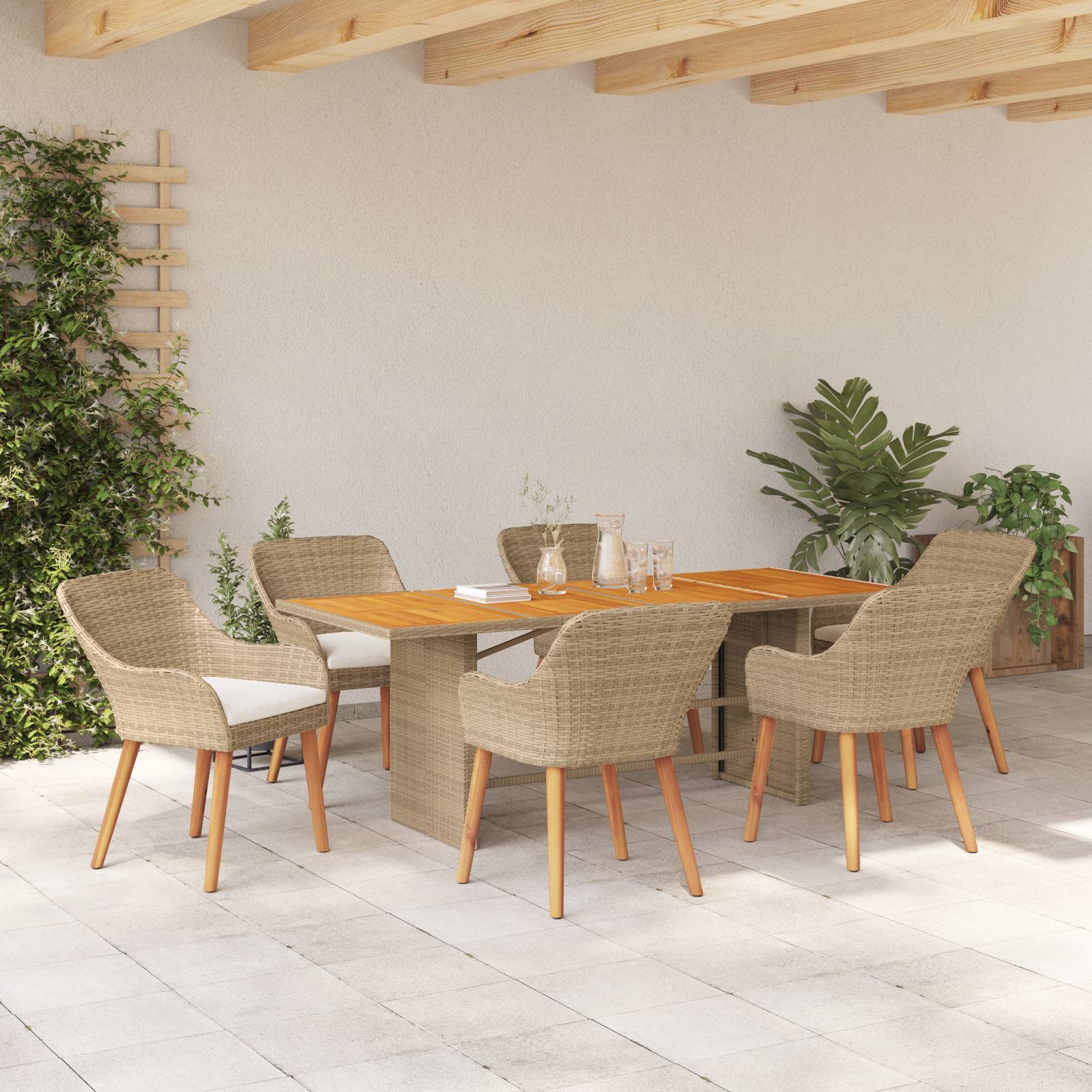 vidaXL 7-teilige Garten Essgruppe Beige Poly Rattan