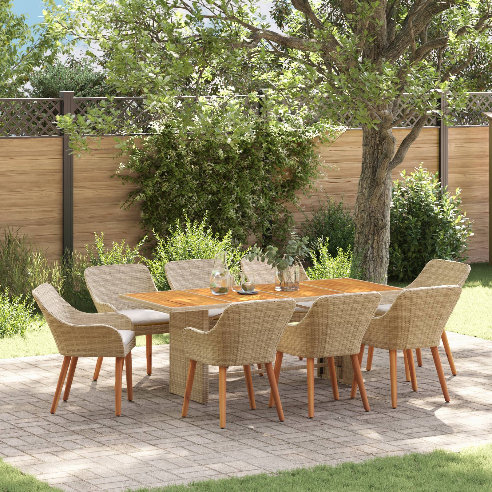 vidaXL 9 teiliges Garten Esstisch Set Beige Poly Rattan