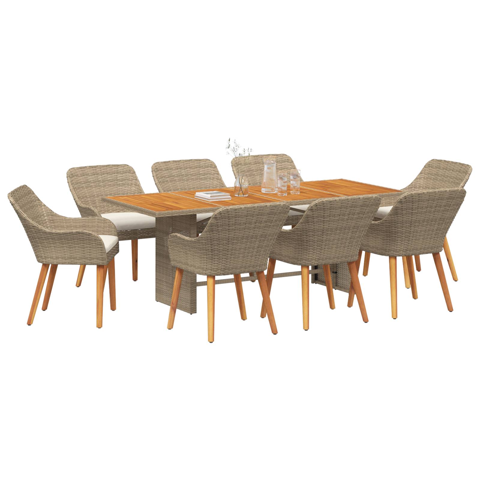 vidaXL 9 teiliges Garten Esstisch Set Beige Poly Rattan