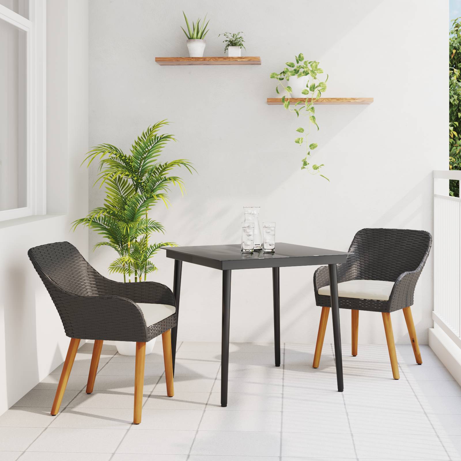 vidaXL 3-teiliges Garten Essset Schwarz Poly Rattan