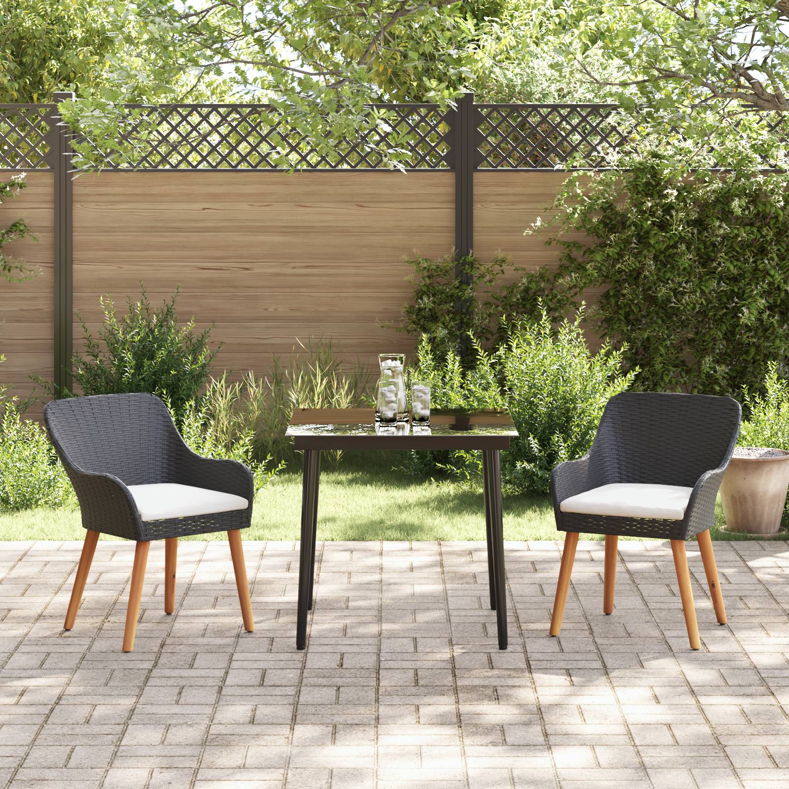 vidaXL 3-teiliges Garten Essset Schwarz Poly Rattan