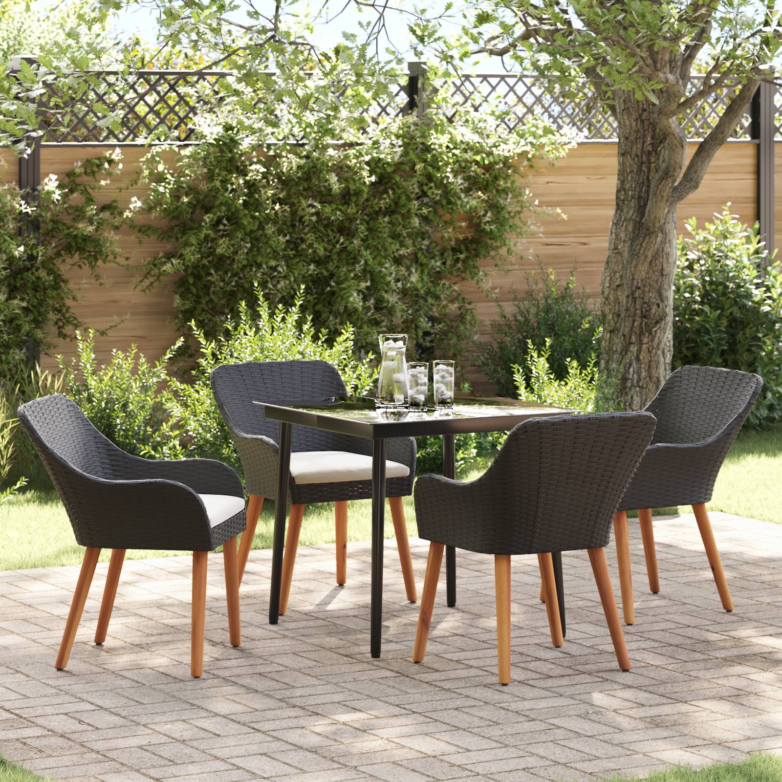 vidaXL 5-teilige Garten Essgruppe Schwarz Poly Rattan