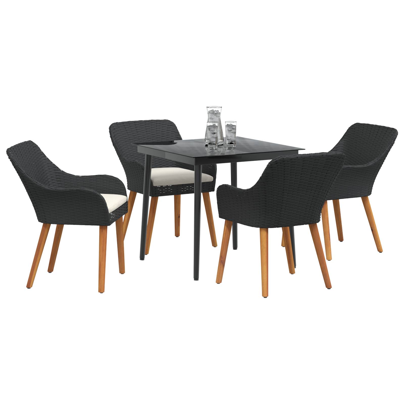 vidaXL 5-teilige Garten Essgruppe Schwarz Poly Rattan
