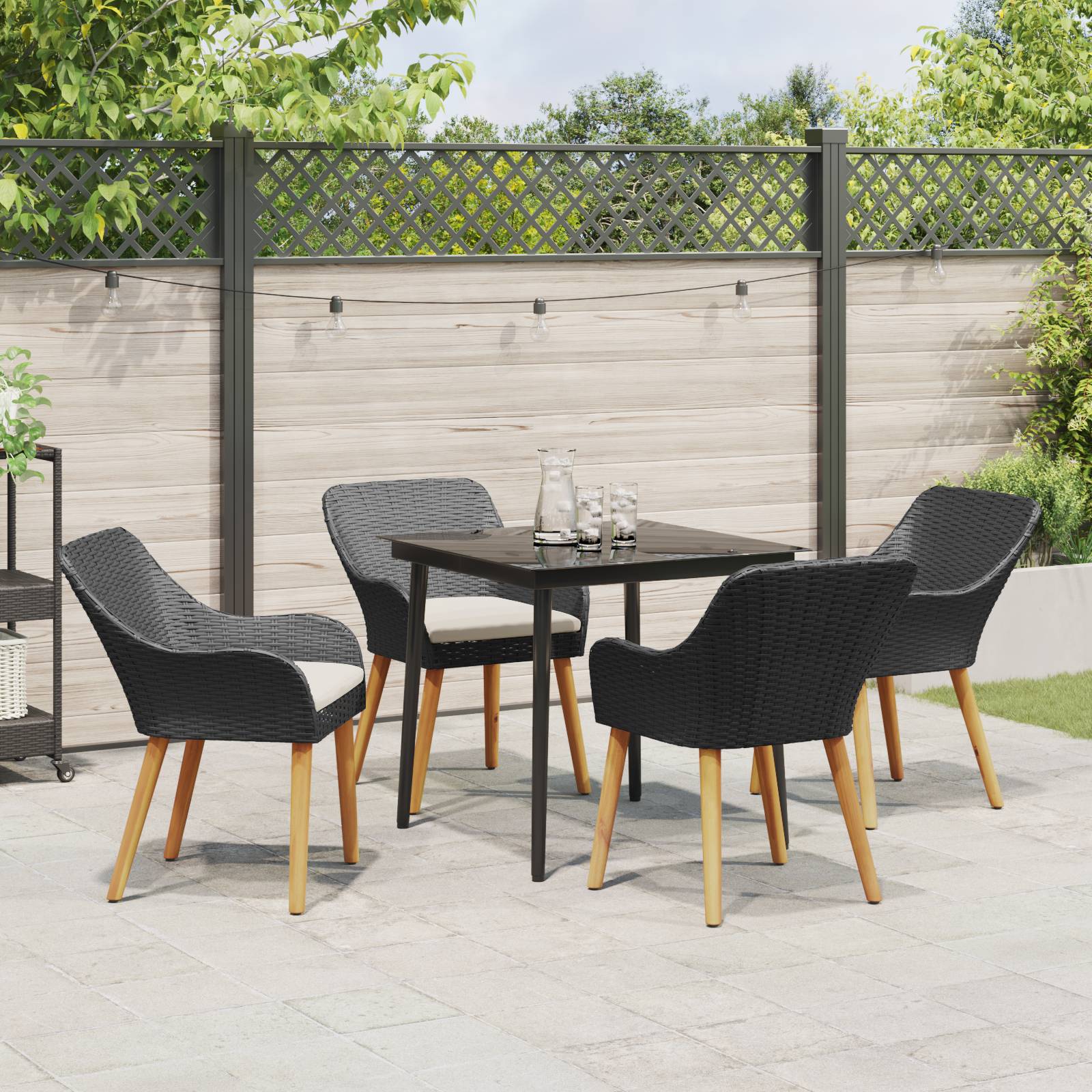 vidaXL 5-teilige Garten Essgruppe Schwarz Poly Rattan