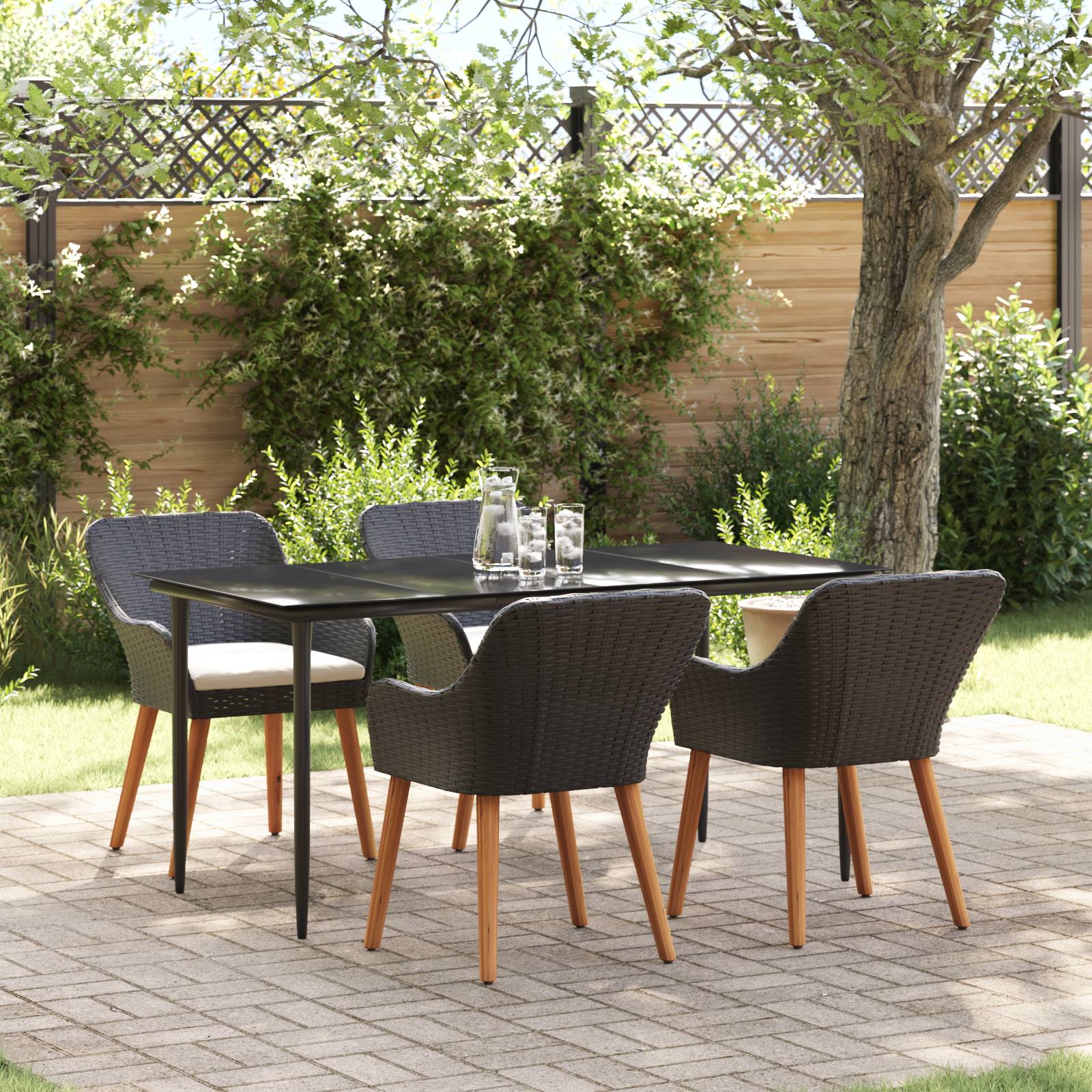 vidaXL 5-Teiliges Garten-Dining-Set Schwarz Poly-Rattan
