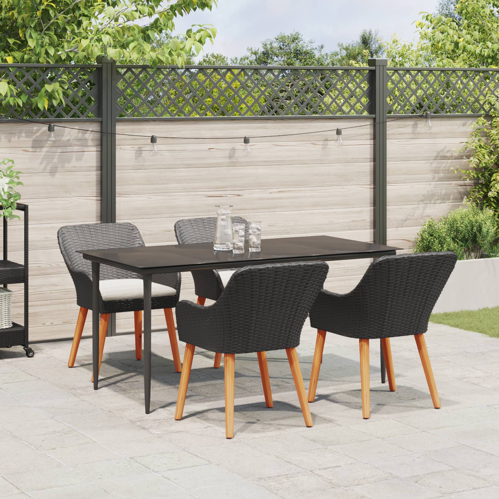 vidaXL 5-Teiliges Garten-Dining-Set Schwarz Poly-Rattan