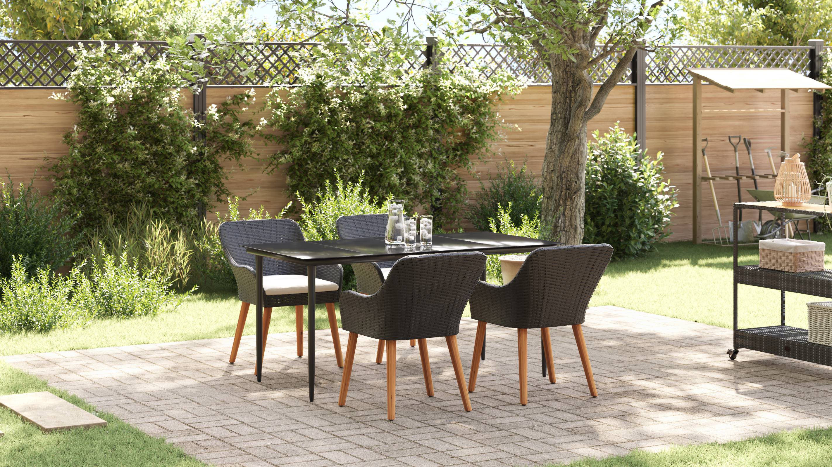 vidaXL 5-Teiliges Garten-Dining-Set Schwarz Poly-Rattan