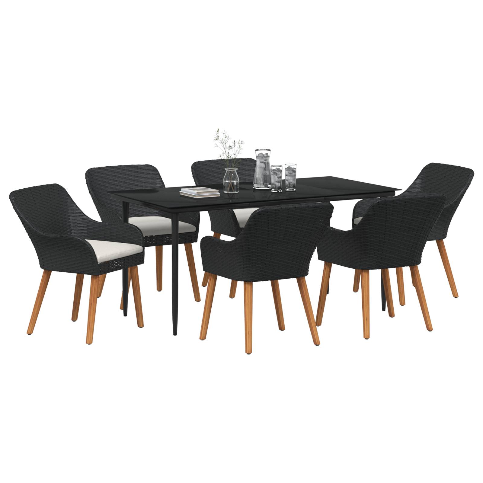 vidaXL 7-teiliges Garten-Essset Schwarz Poly-Rattan