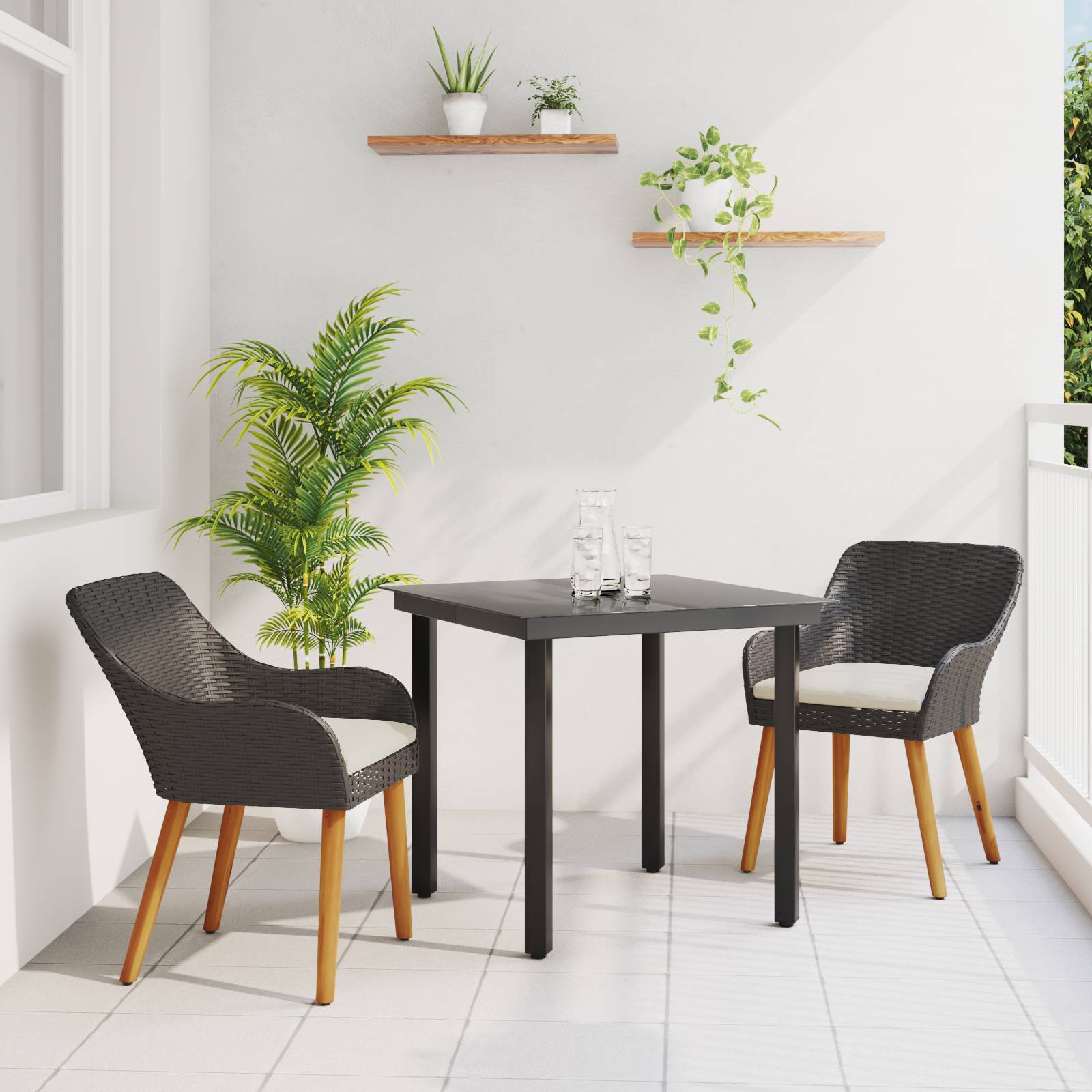 vidaXL 3-teiliges Garten-Essz Set Schwarzes Poly-Rattan