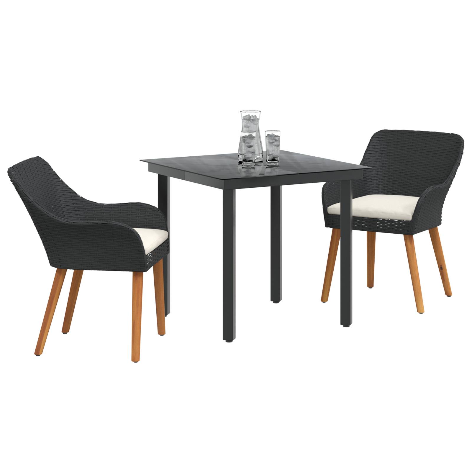 vidaXL 3-teiliges Garten-Essz Set Schwarzes Poly-Rattan