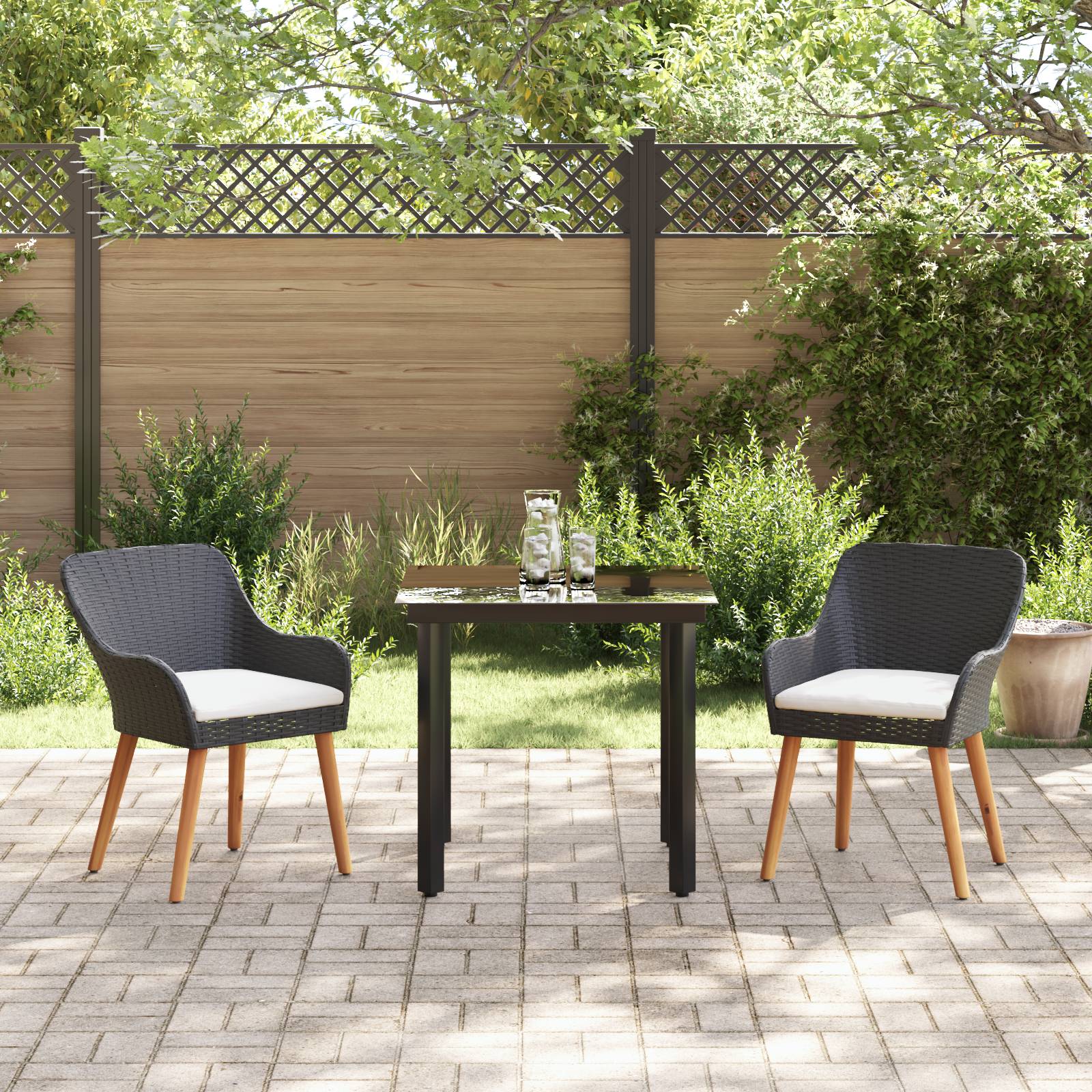 vidaXL 3-teiliges Garten-Essz Set Schwarzes Poly-Rattan