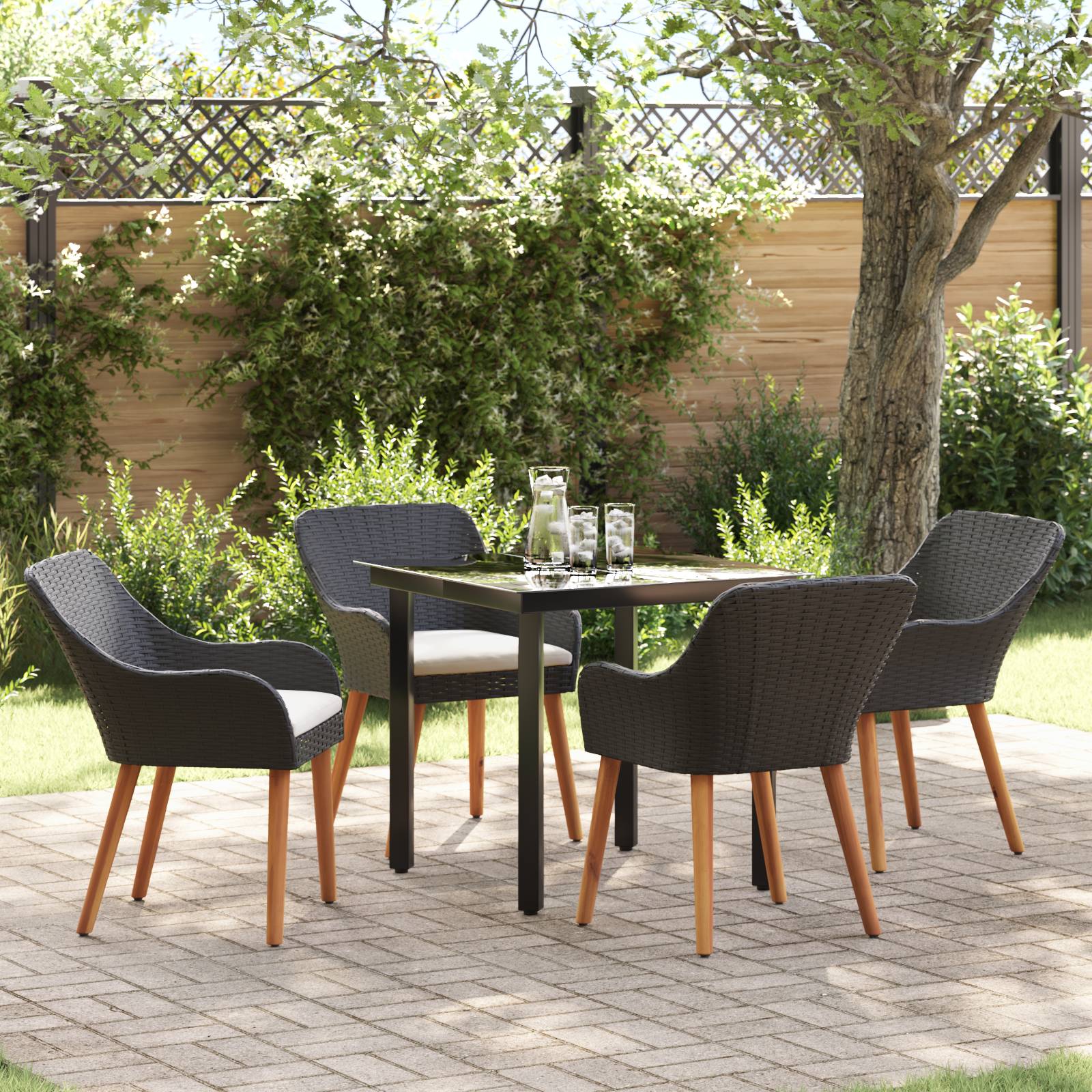 vidaXL 5-teiliges Garten Essset Schwarzes Poly-Rattan