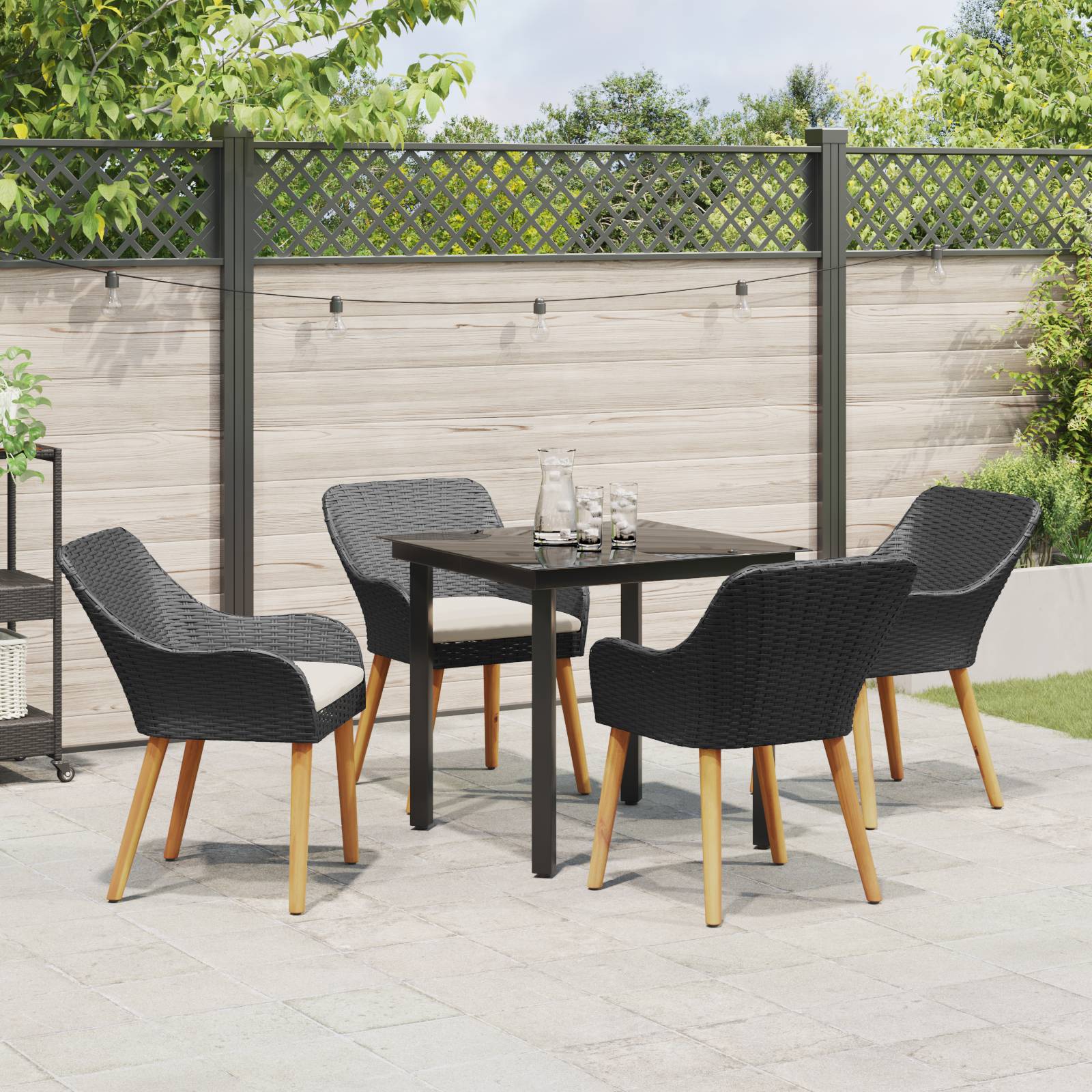 vidaXL 5-teiliges Garten Essset Schwarzes Poly-Rattan