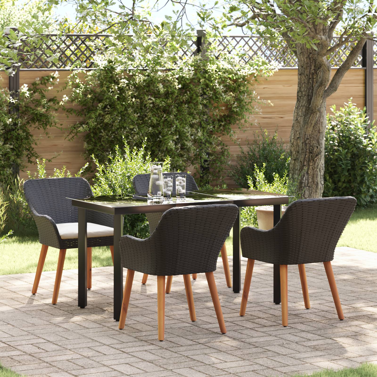 vidaXL 5-teiliges Garten Essgruppe Schwarzer Poly-Rattan