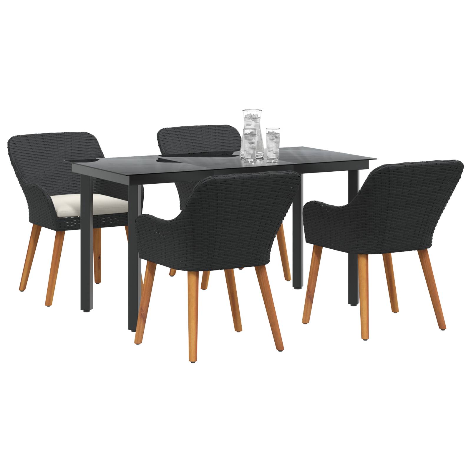 vidaXL 5-teiliges Garten Essgruppe Schwarzer Poly-Rattan