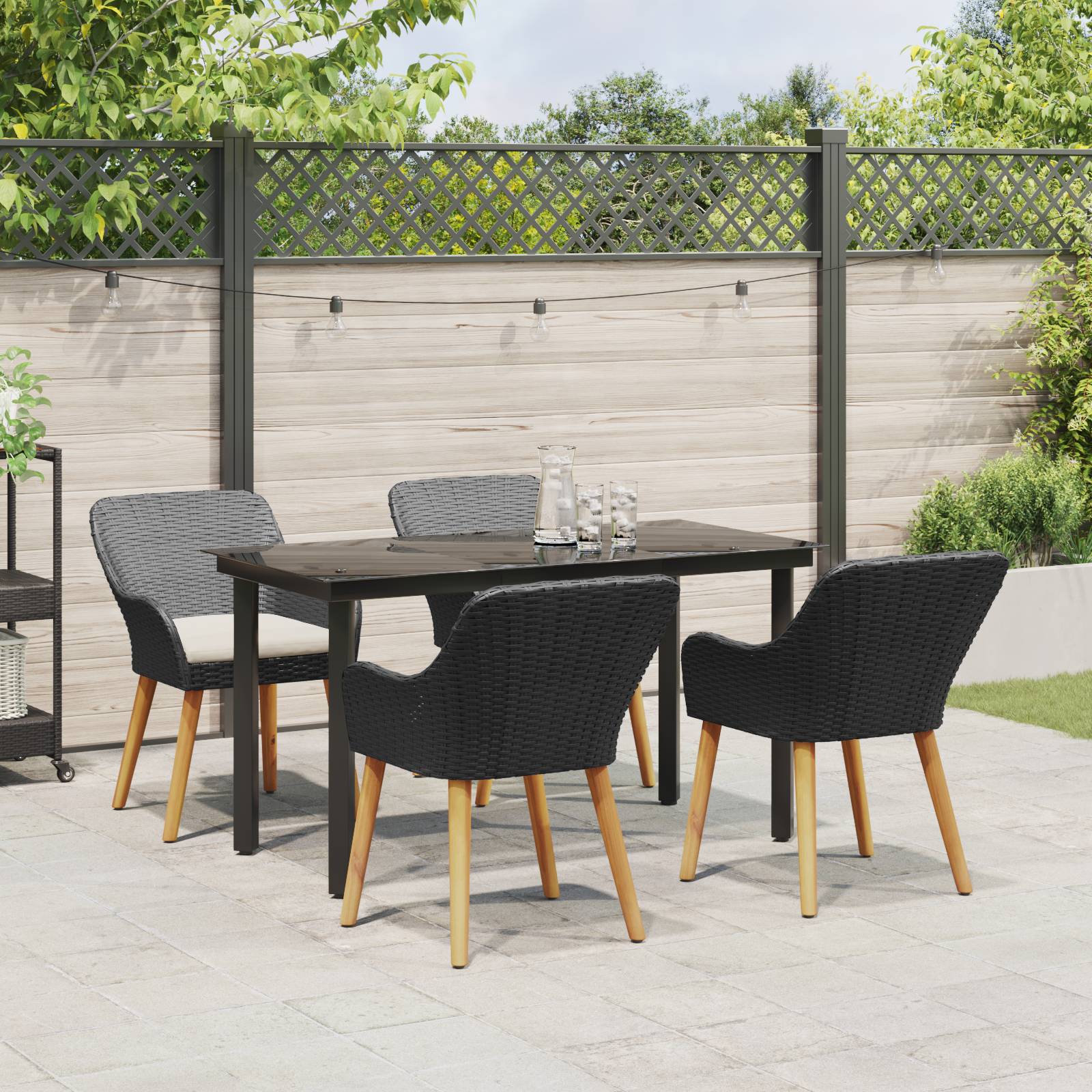 vidaXL 5-teiliges Garten Essgruppe Schwarzer Poly-Rattan