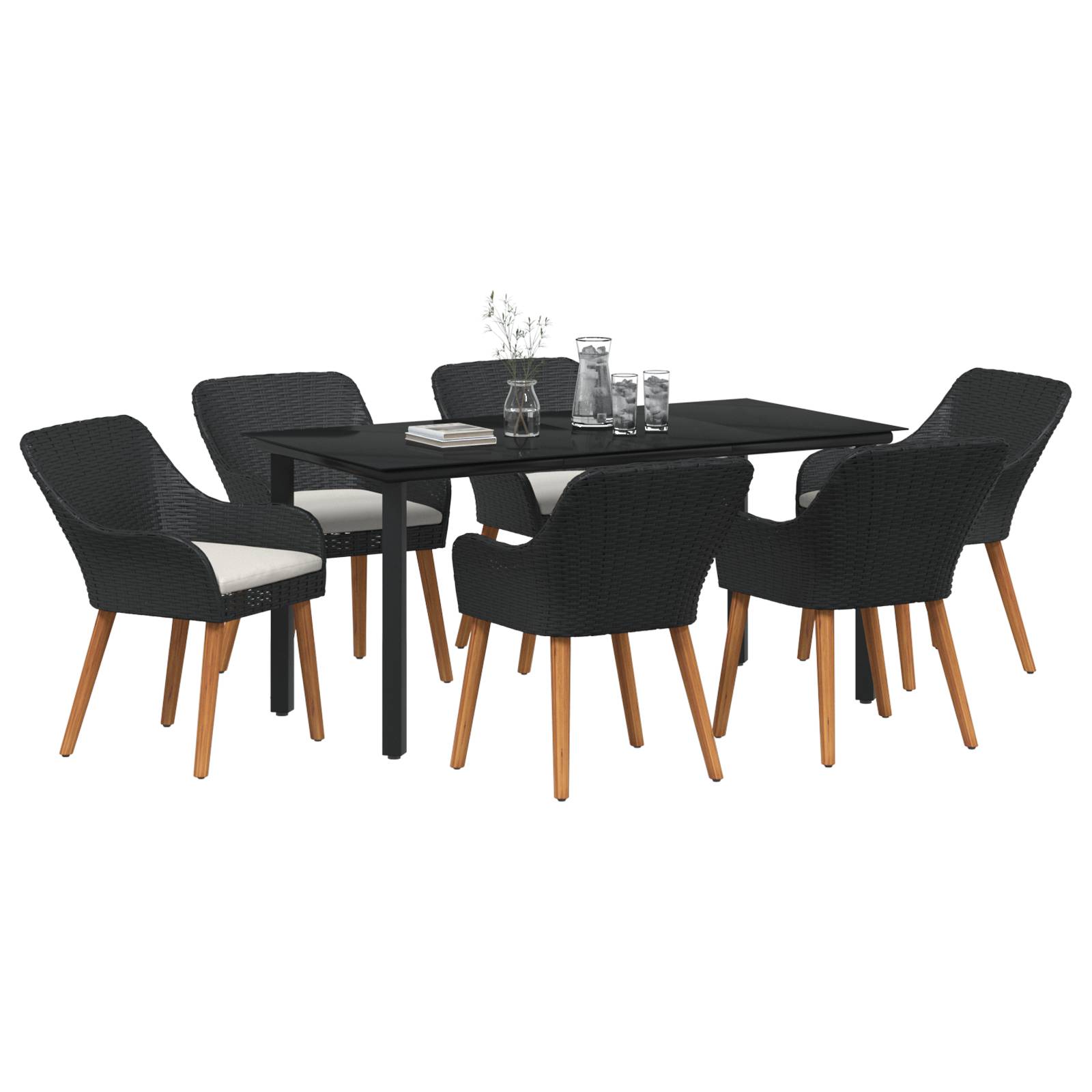 vidaXL 7-teiliges Garten Esstisch Set Schwarzes Poly Rattan