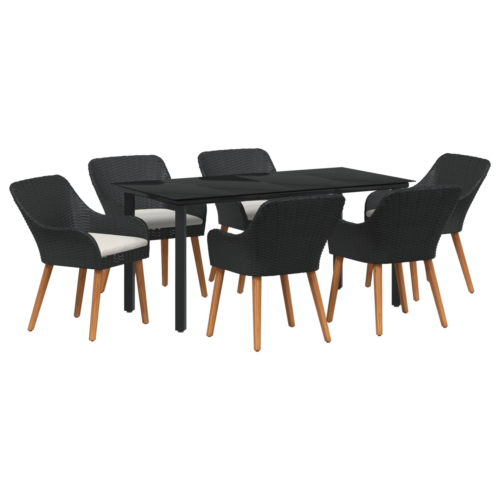 vidaXL 7-teiliges Garten Esstisch Set Schwarzes Poly Rattan