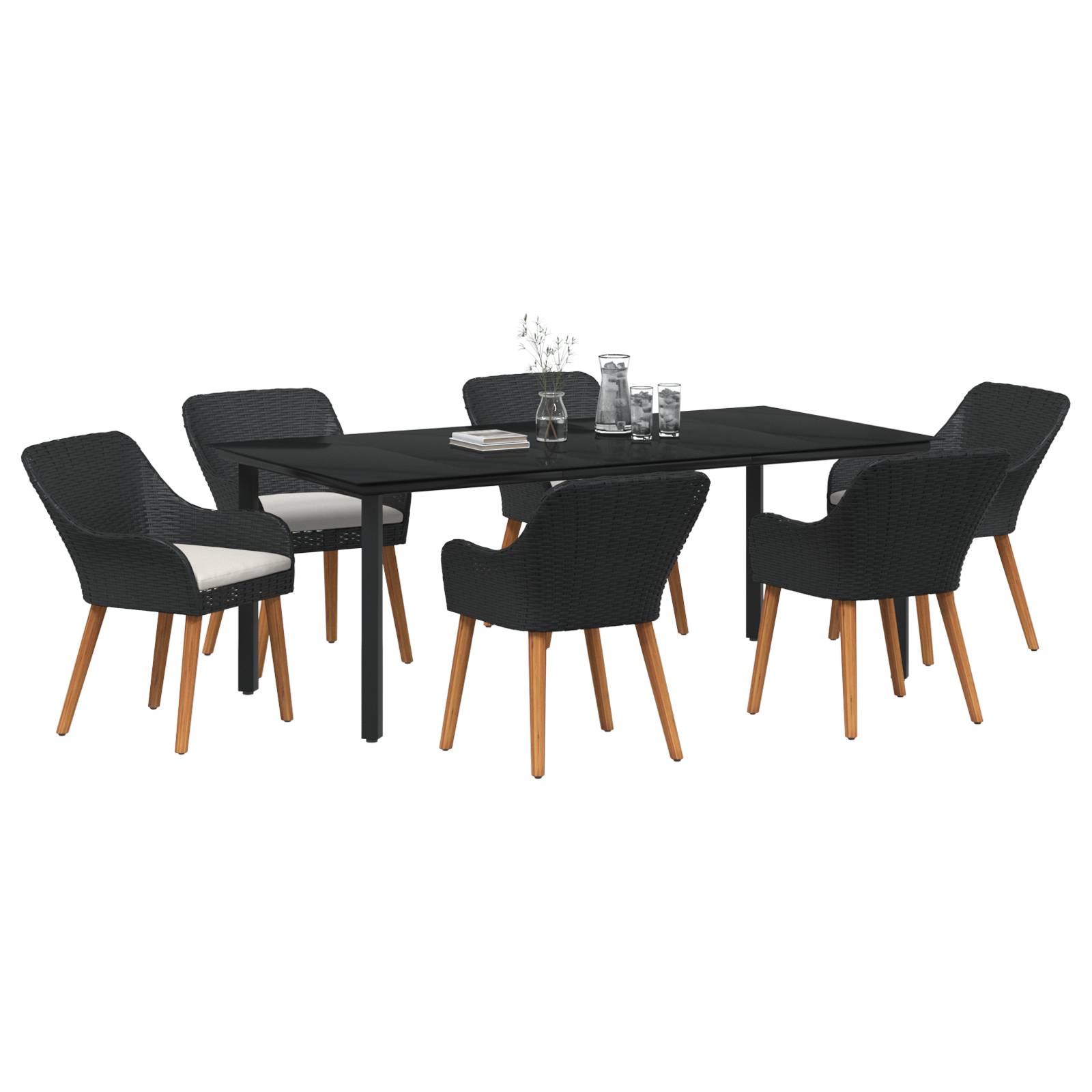 vidaXL 7-teiliges Garten Esstisch Set Schwarz Poly Rattan