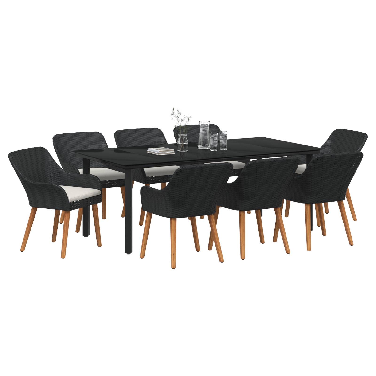vidaXL 9-teilige Garten Essgruppe Schwarzes Poly Rattan