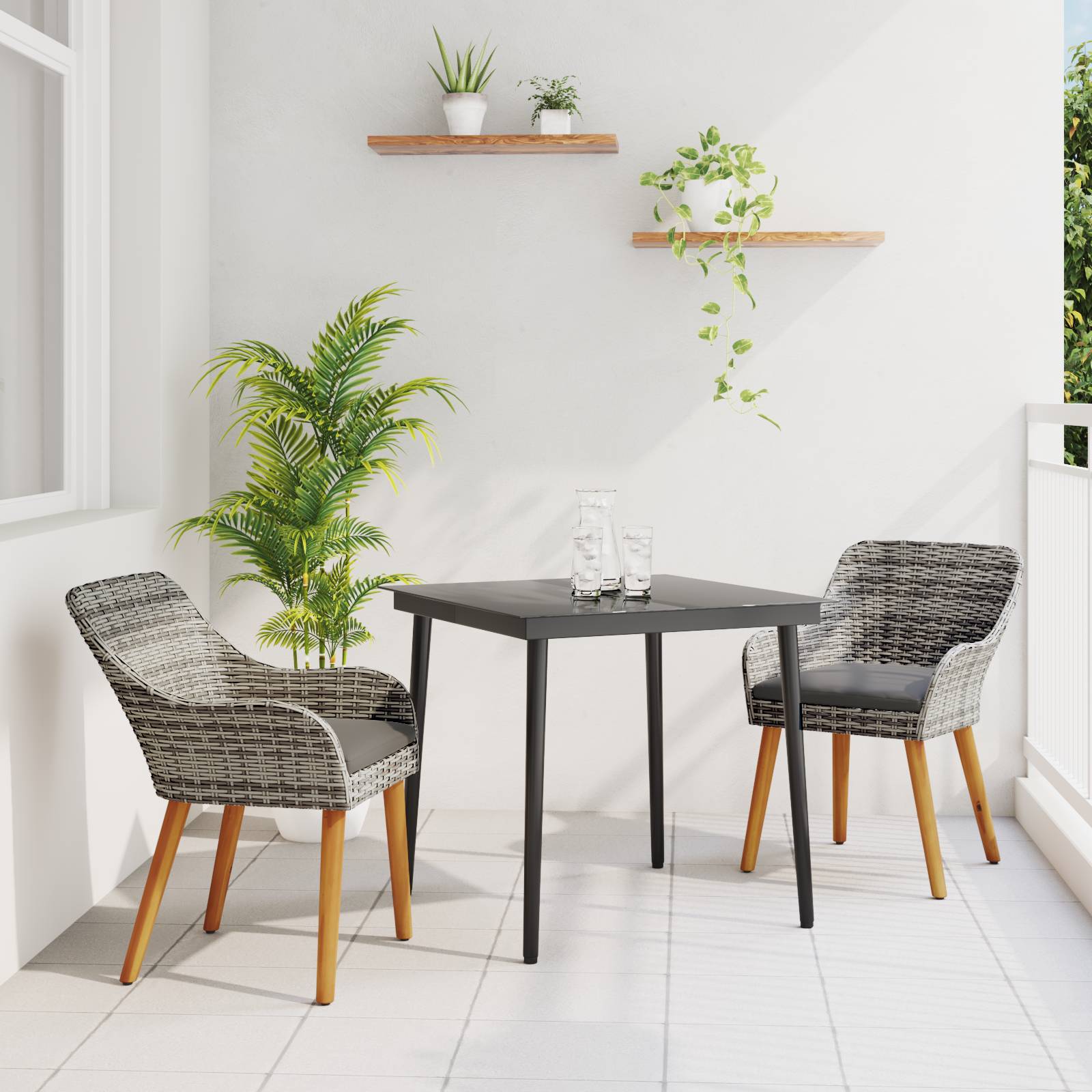 vidaXL 3-teiliges Garten Essset Grau Poly Rattan