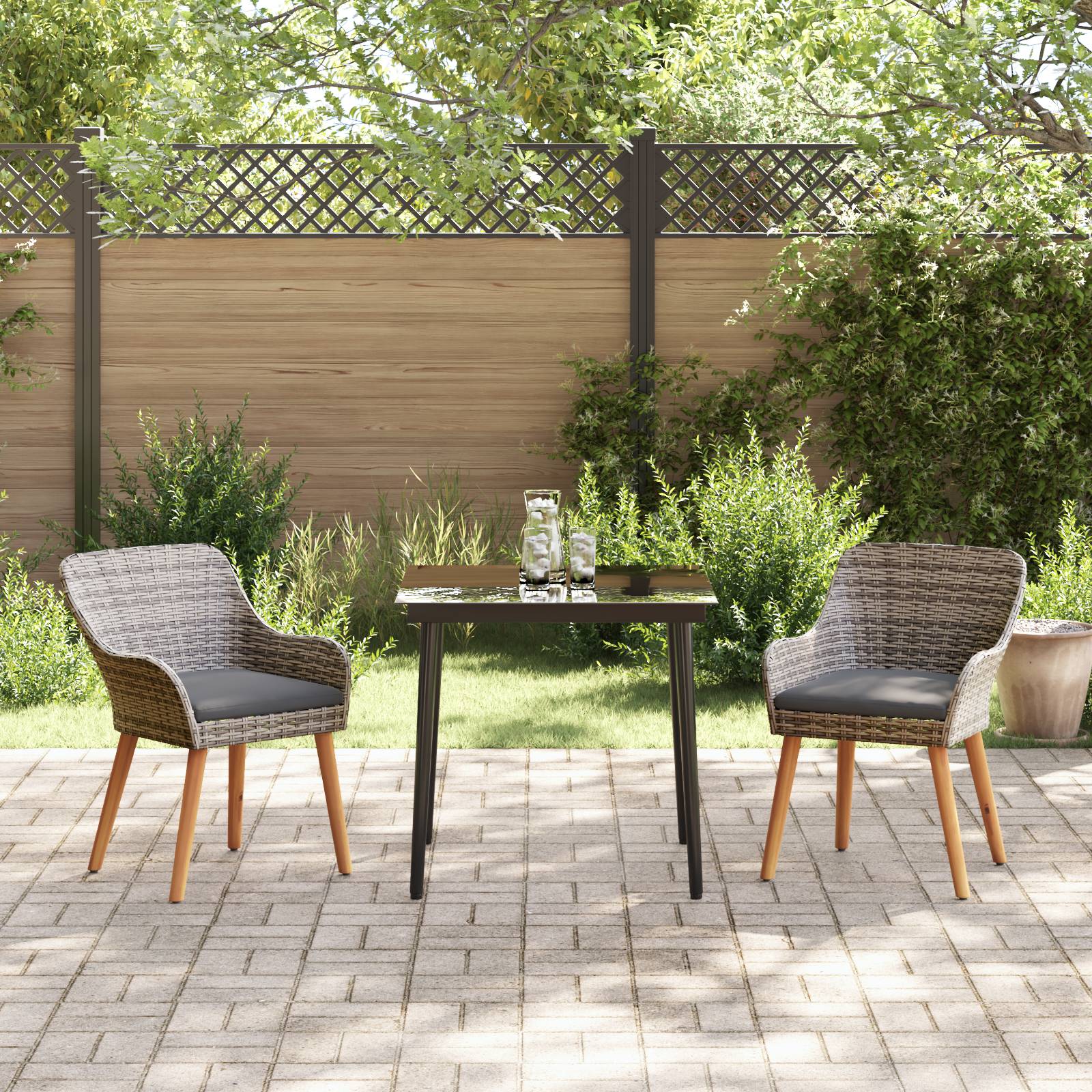 vidaXL 3-teiliges Garten Essset Grau Poly Rattan