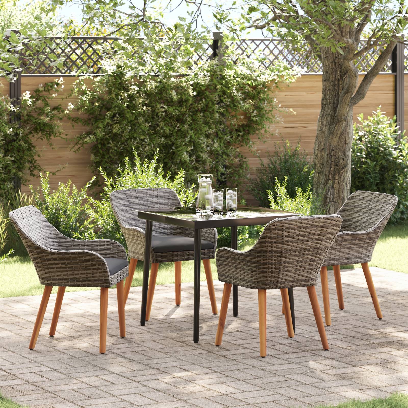 vidaXL 5-teiliges Garten-Essgruppe Grau Poly-Rattan