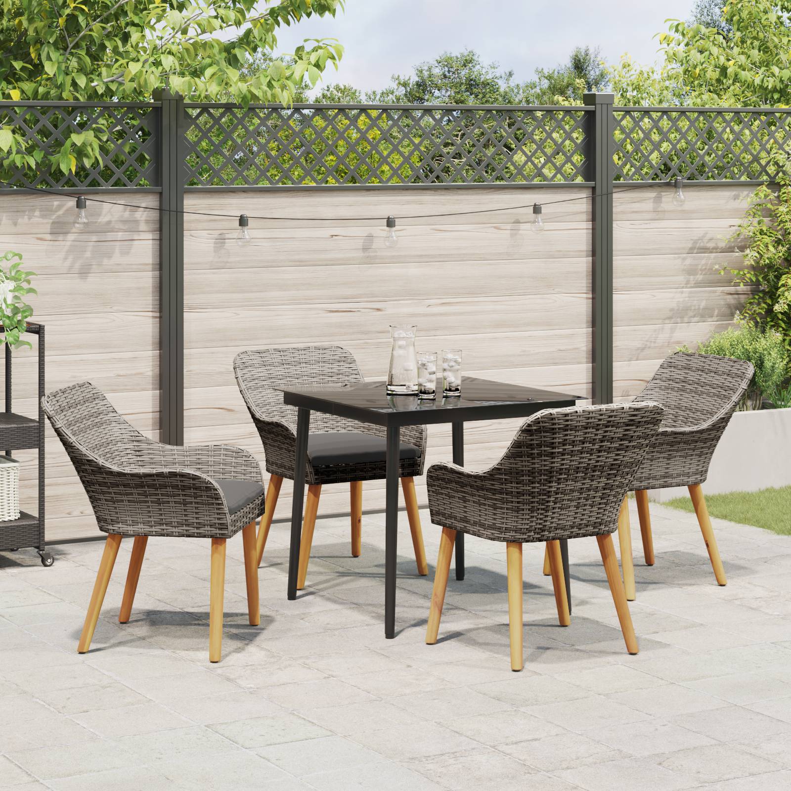 vidaXL 5-teiliges Garten-Essgruppe Grau Poly-Rattan