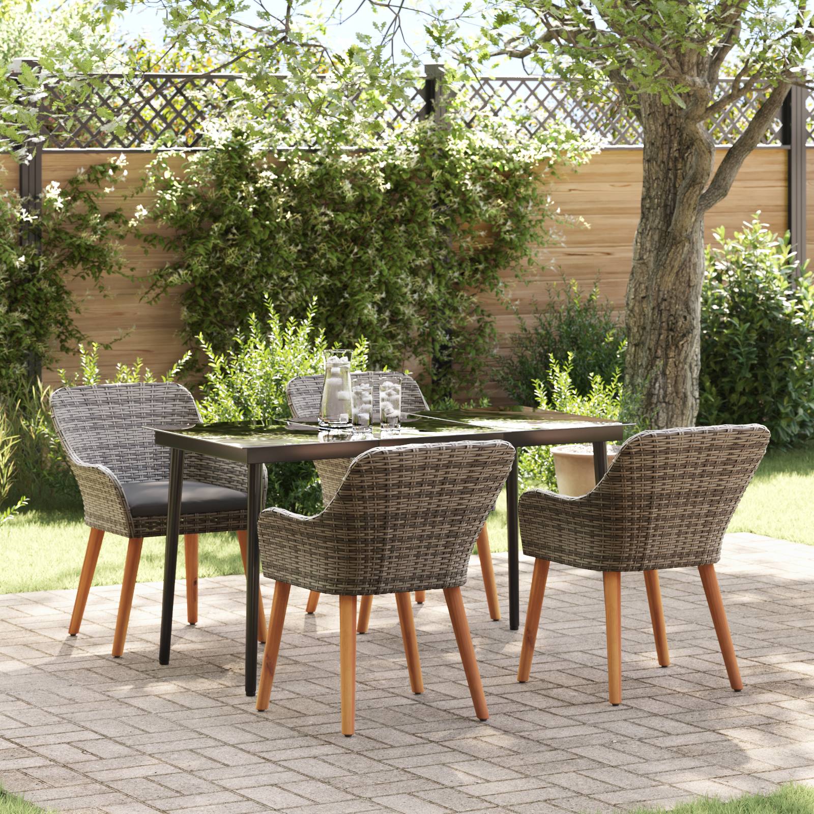 vidaXL 5-teilige Garten Essgruppe Grau Poly Rattan