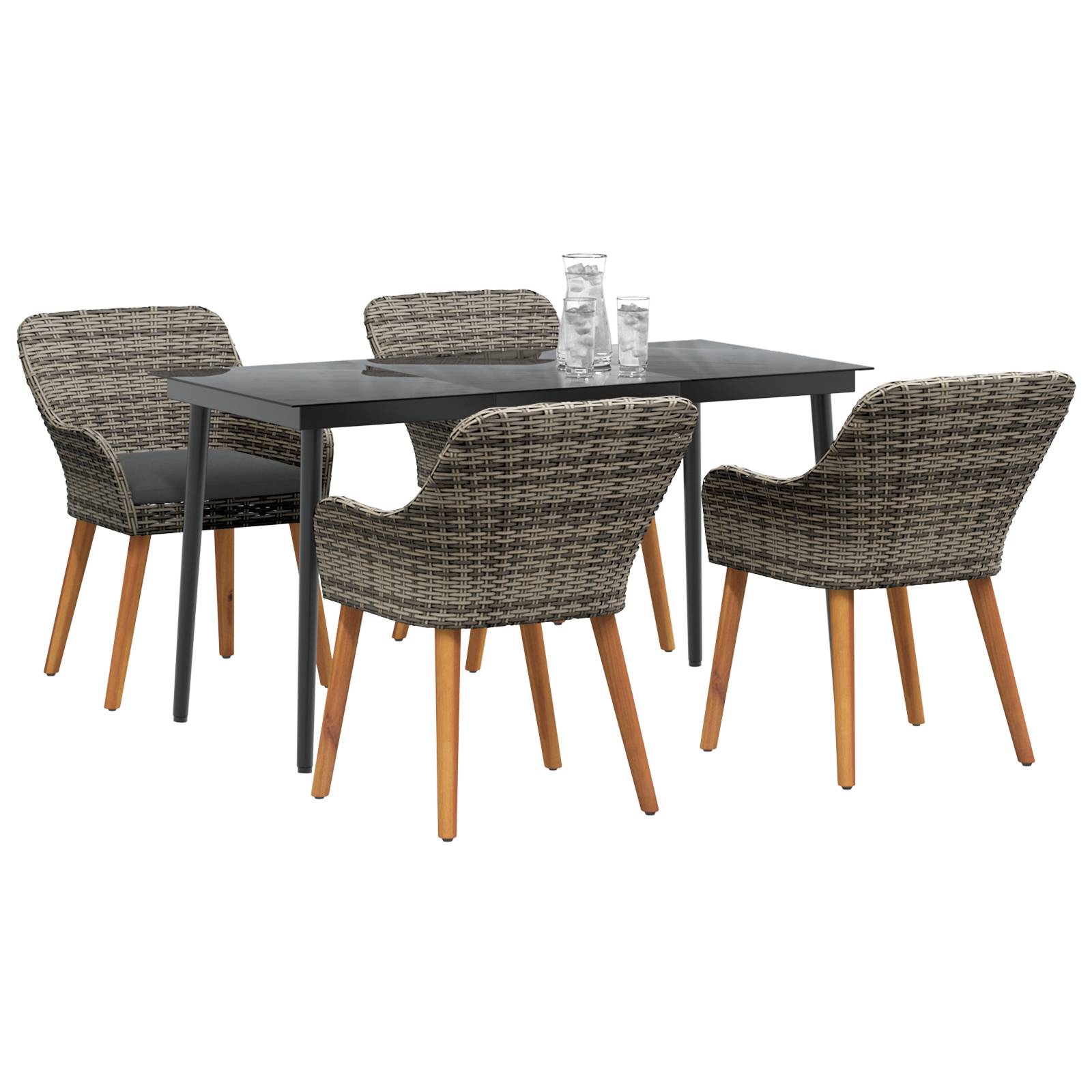 vidaXL 5-teilige Garten Essgruppe Grau Poly Rattan
