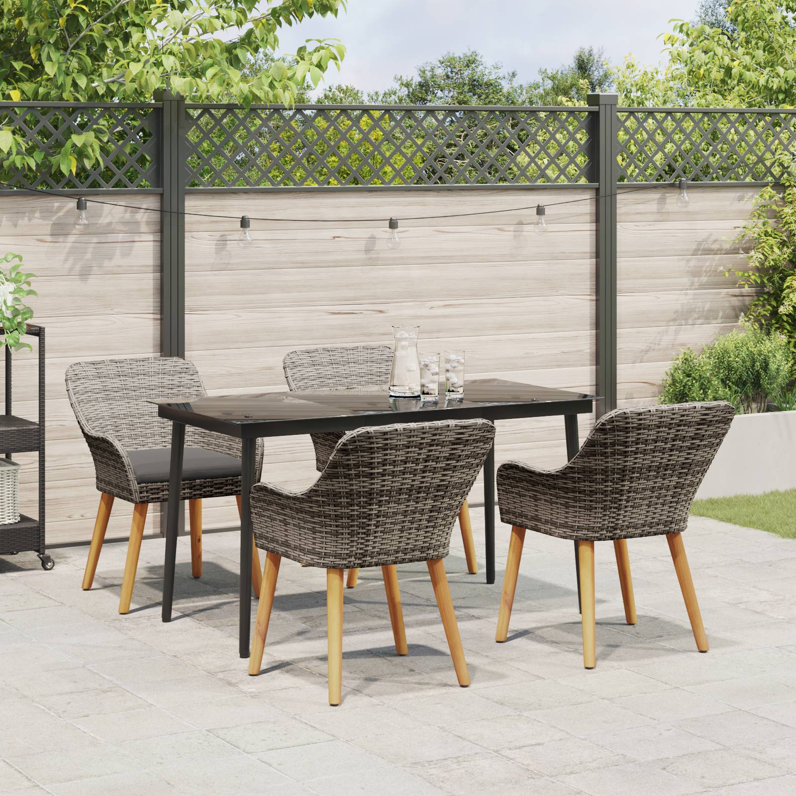 vidaXL 5-teilige Garten Essgruppe Grau Poly Rattan
