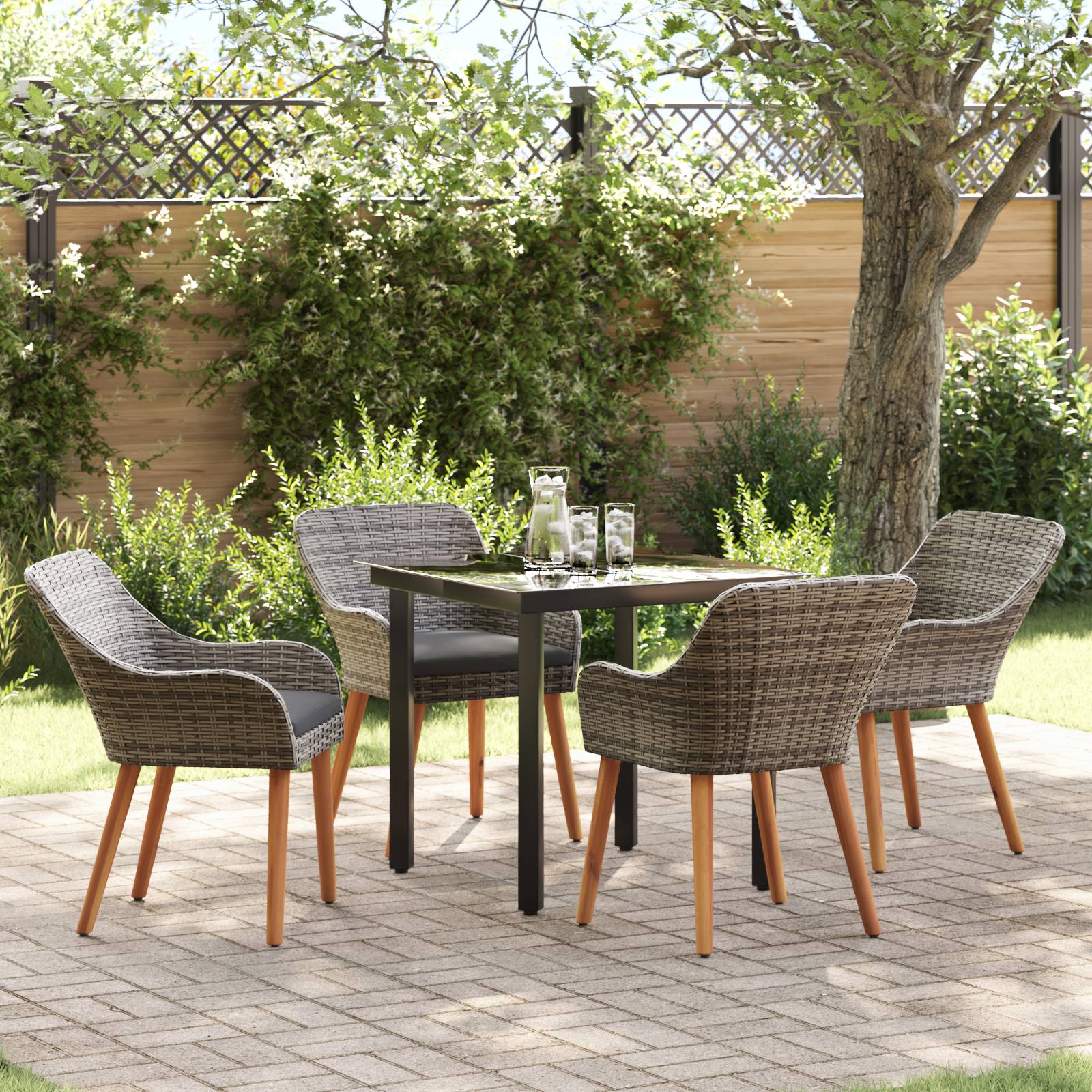 vidaXL 5-teiliges Garten Essset Grau Poly Rattan