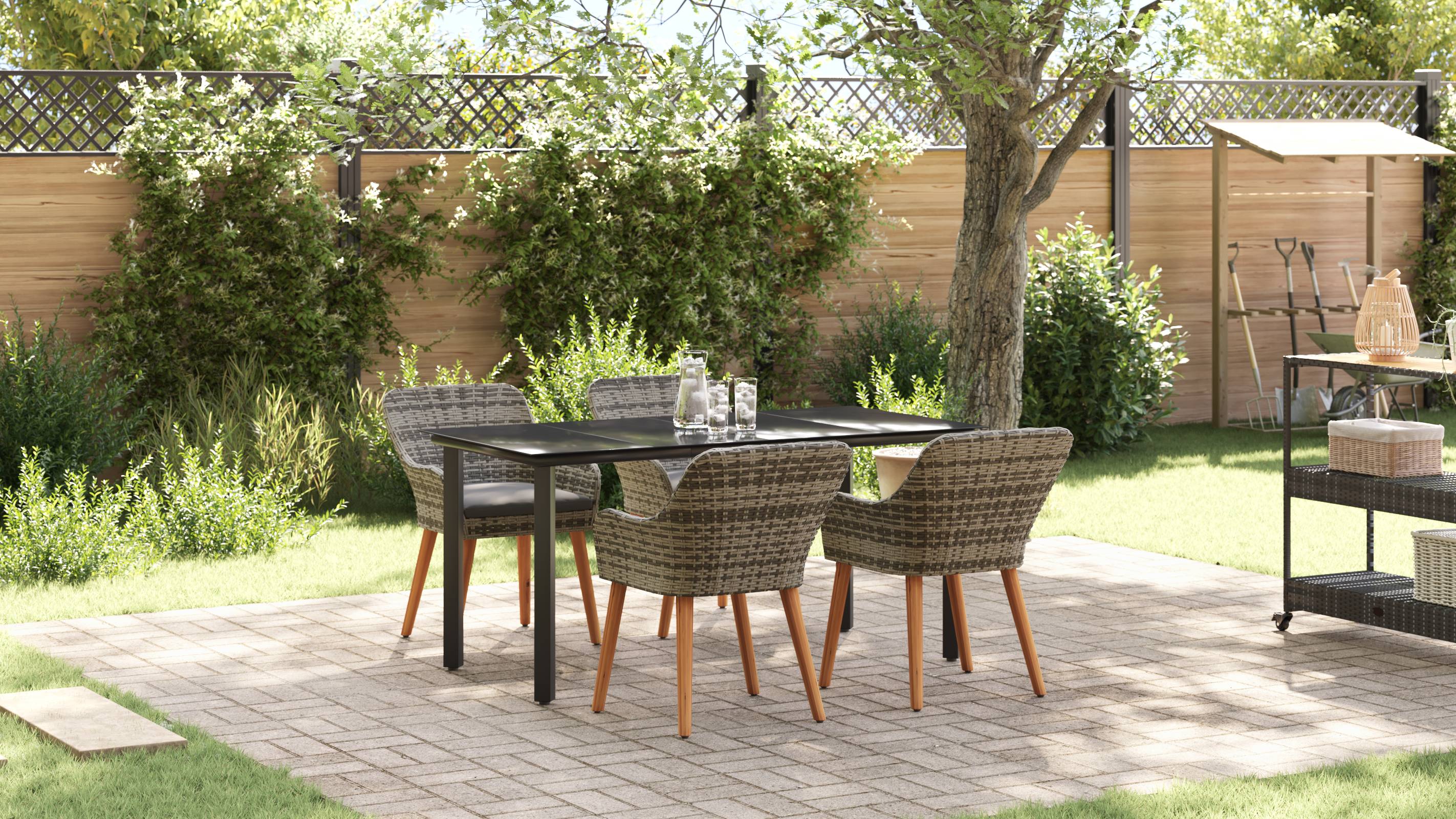 vidaXL 5-teiliges Garten-Essset in Grau Poly Rattan