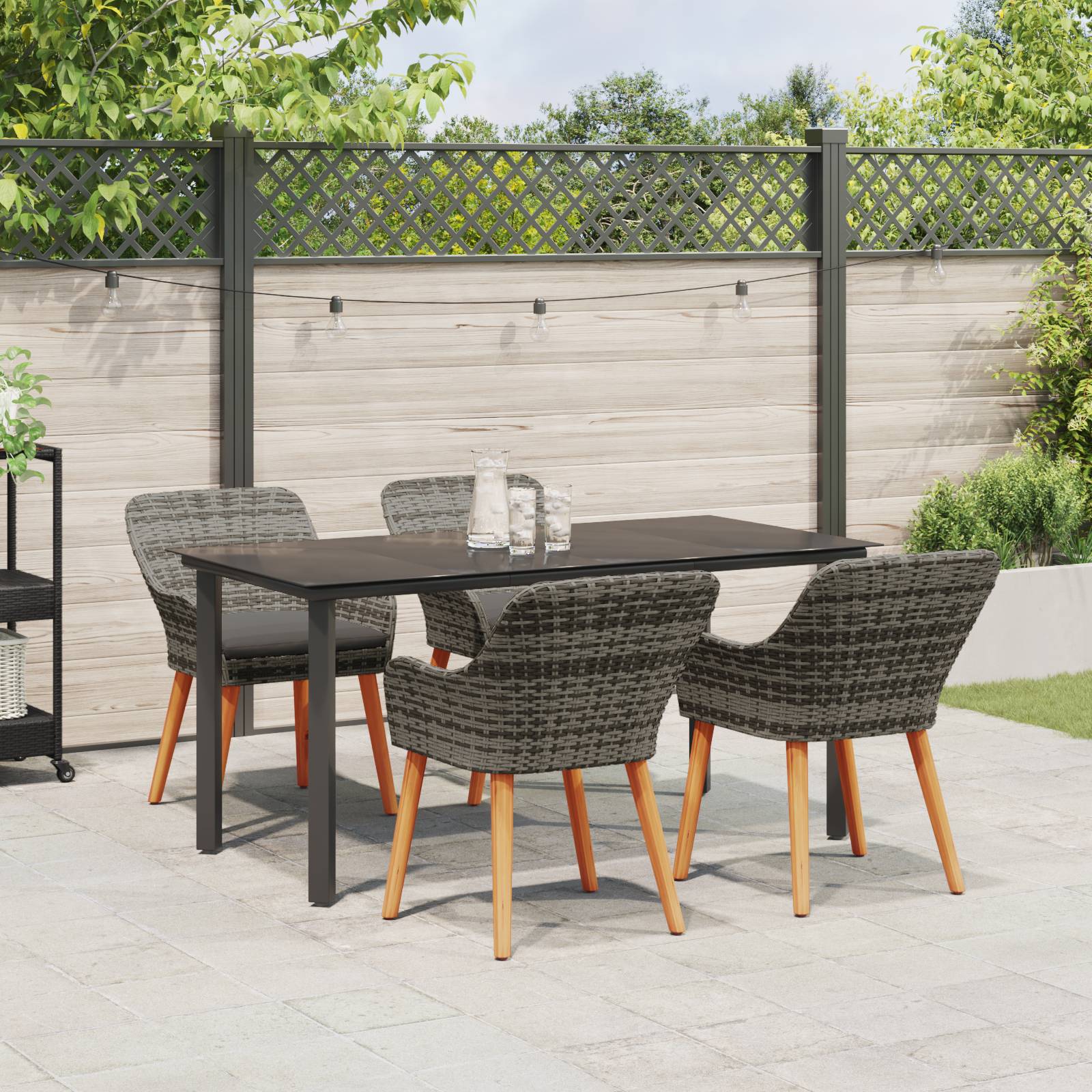 vidaXL 5-teiliges Garten-Essset in Grau Poly Rattan