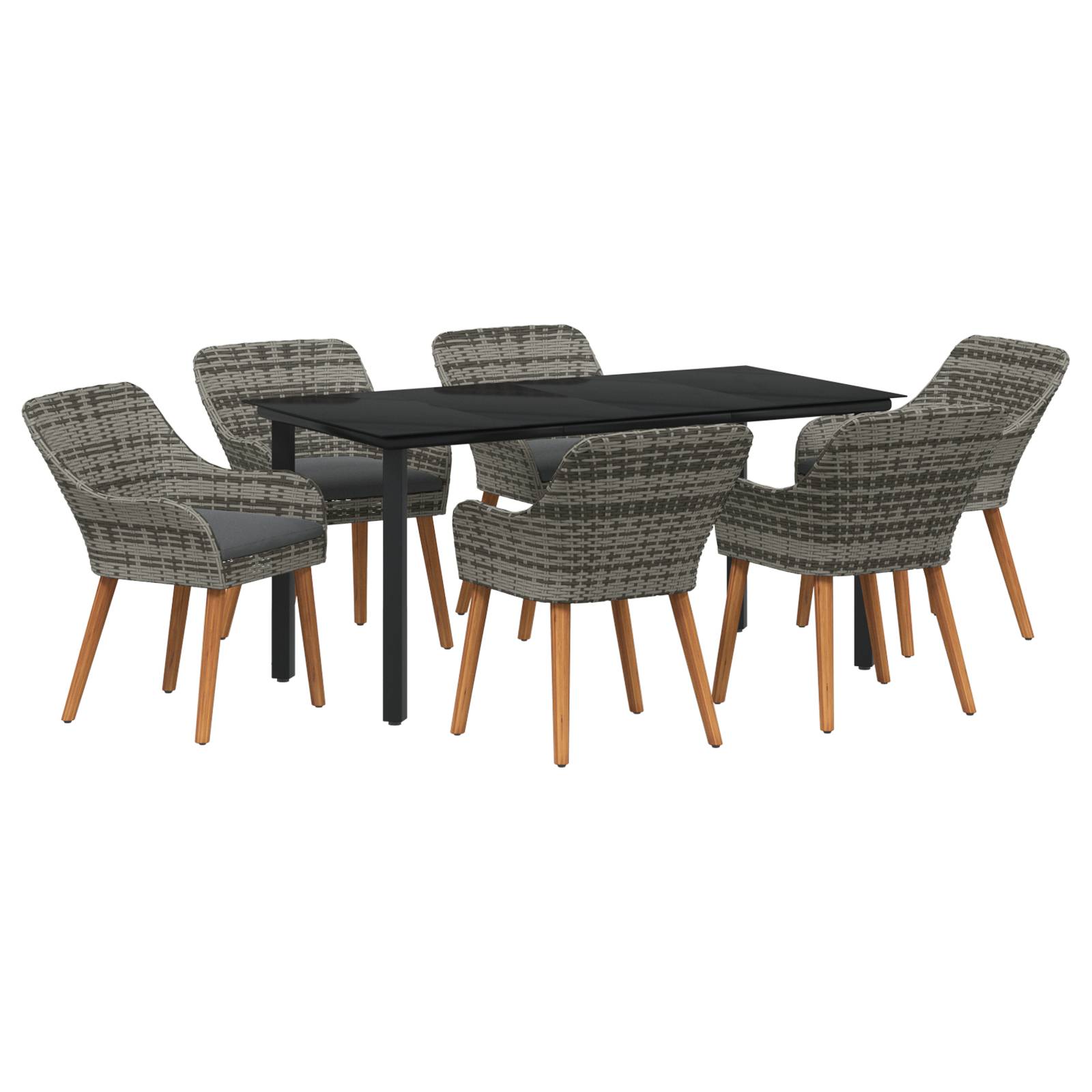 vidaXL 7-teiliges Garten-Esstisch-Set Graues Poly Rattan