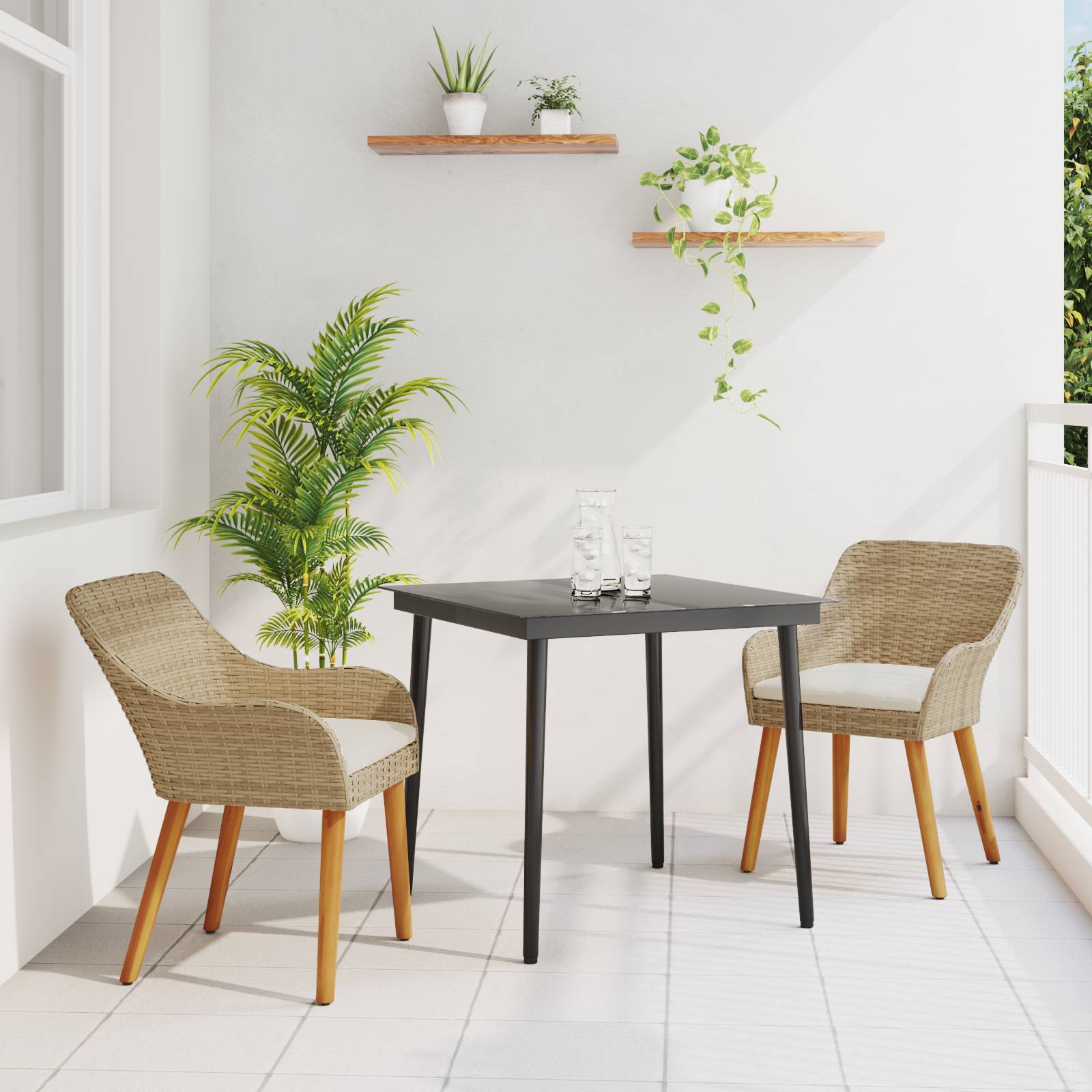 vidaXL 3-teilige Garten-Essgruppe Beige Poly Rattan