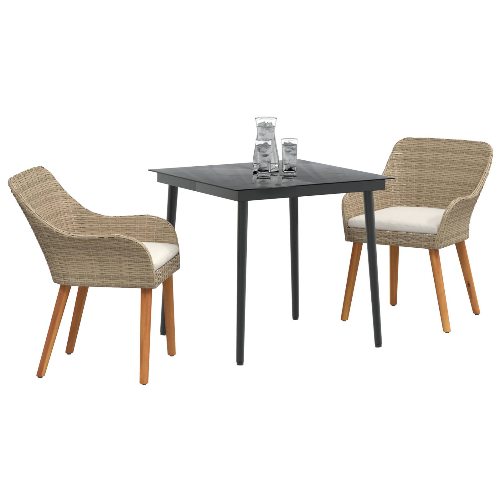 vidaXL 3-teilige Garten-Essgruppe Beige Poly Rattan