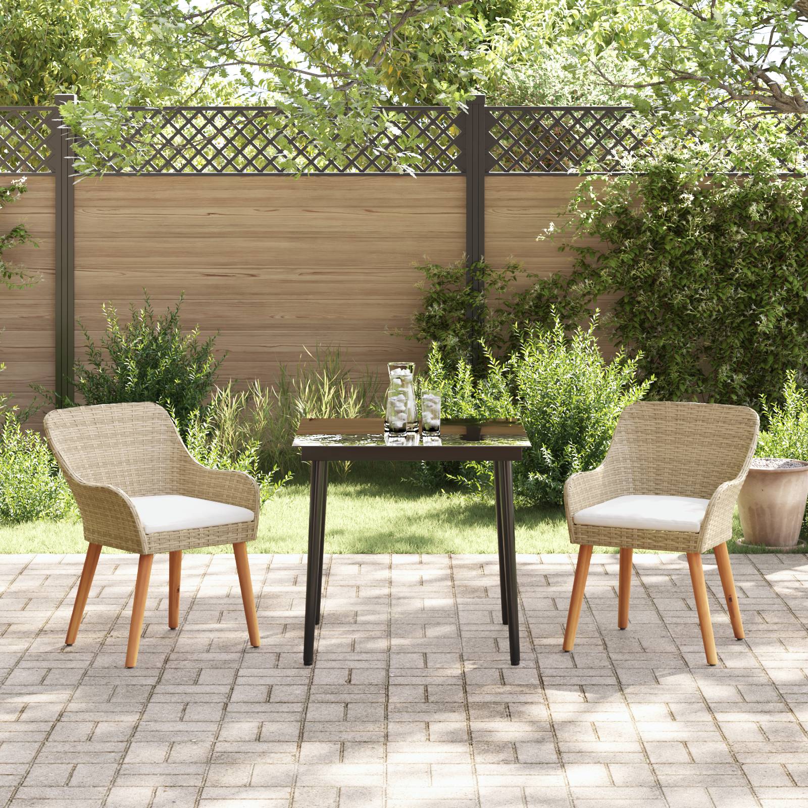 vidaXL 3-teilige Garten-Essgruppe Beige Poly Rattan