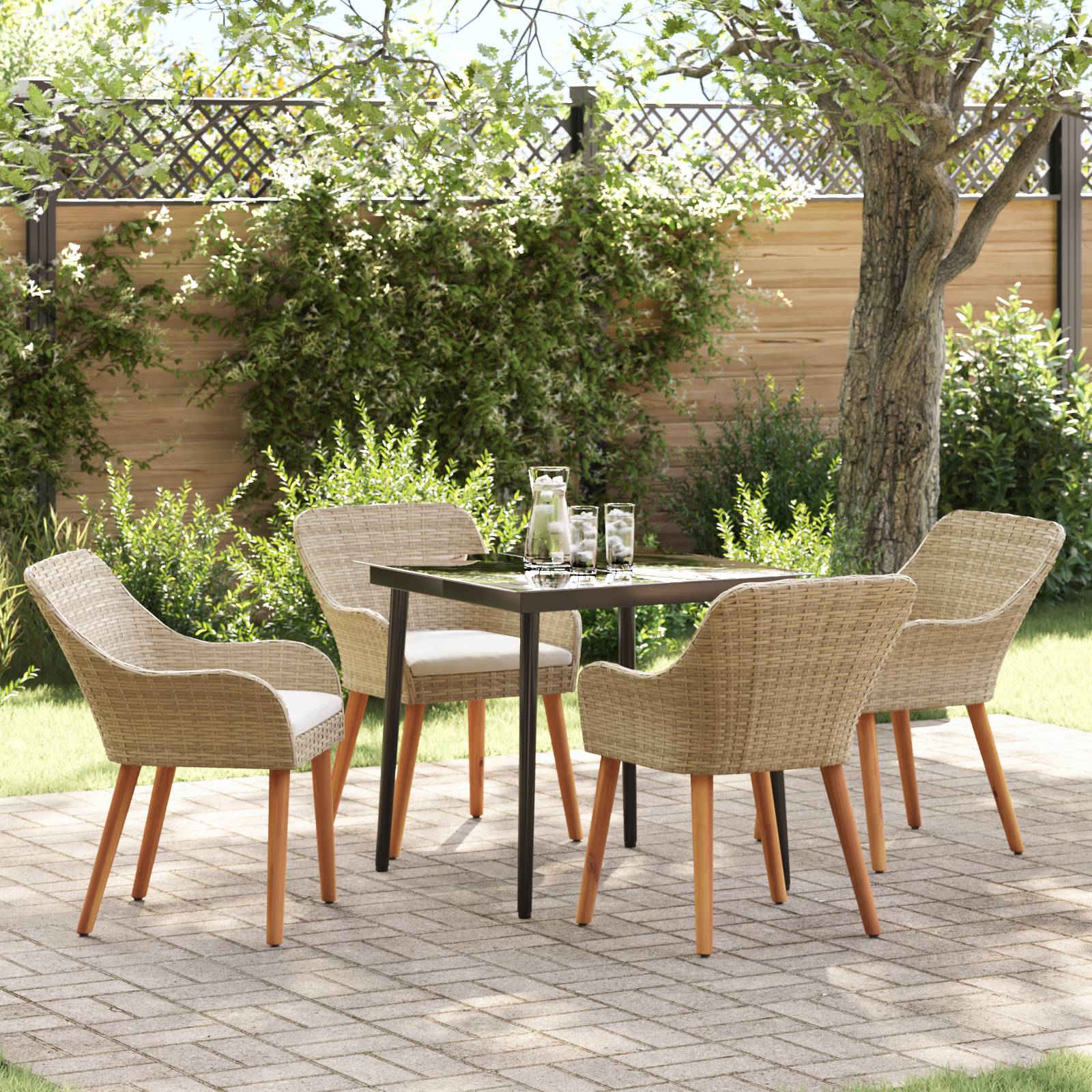 vidaXL 5-teilige Garten Essgruppe Beige Poly Rattan