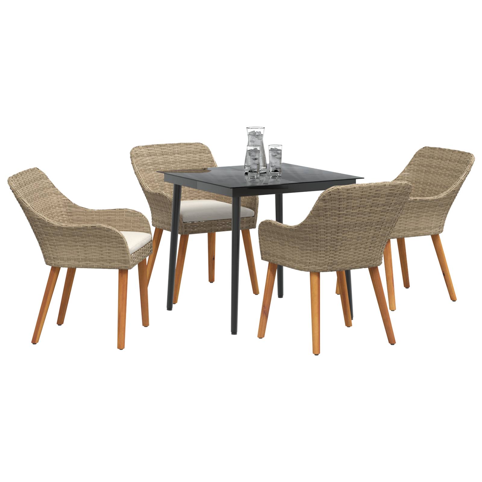 vidaXL 5-teilige Garten Essgruppe Beige Poly Rattan