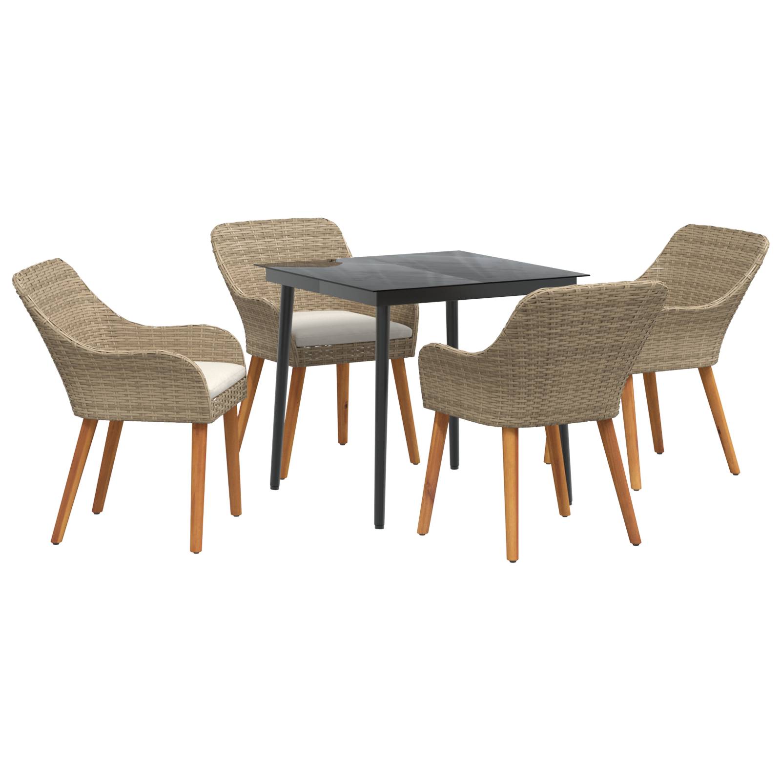 vidaXL 5-teilige Garten Essgruppe Beige Poly Rattan