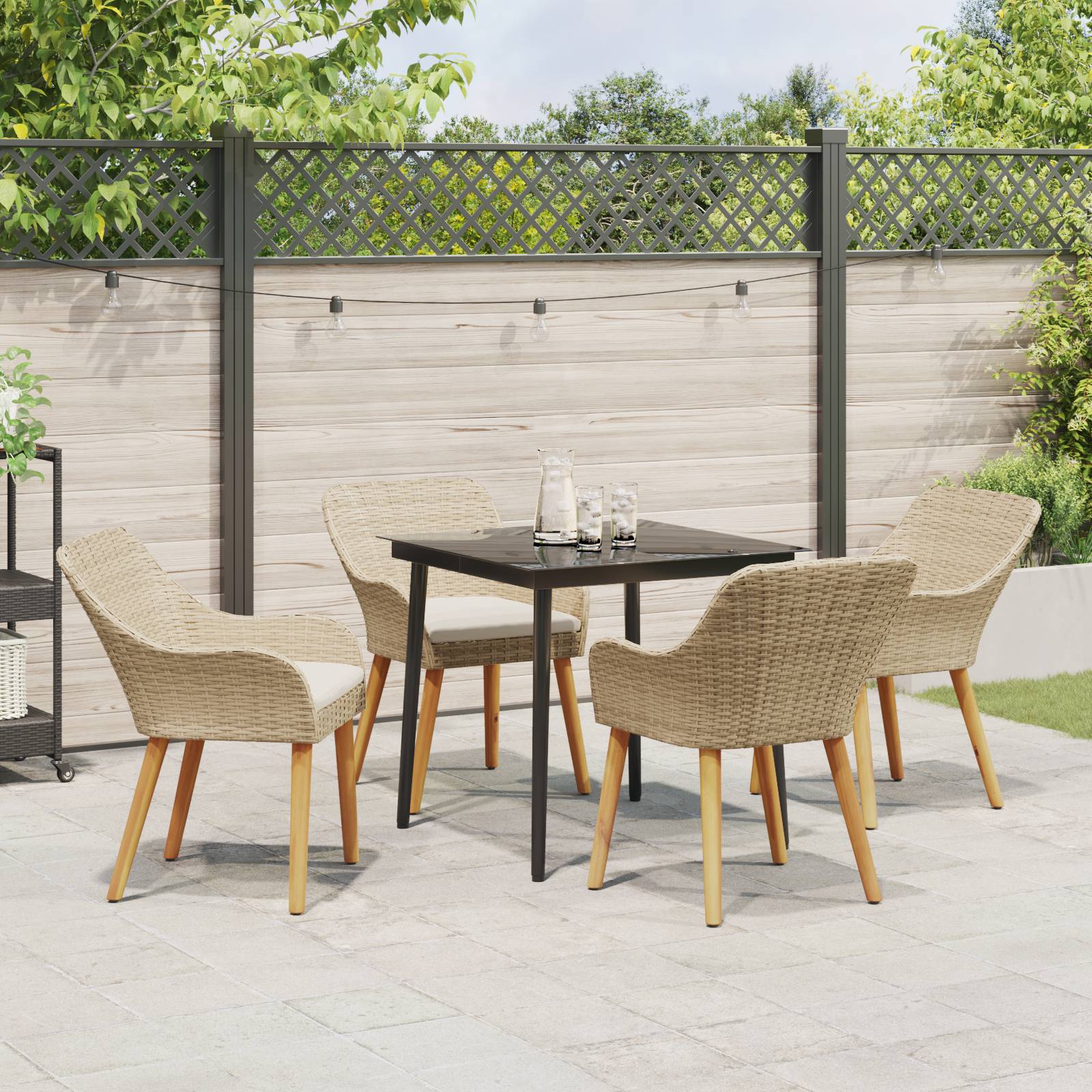 vidaXL 5-teilige Garten Essgruppe Beige Poly Rattan