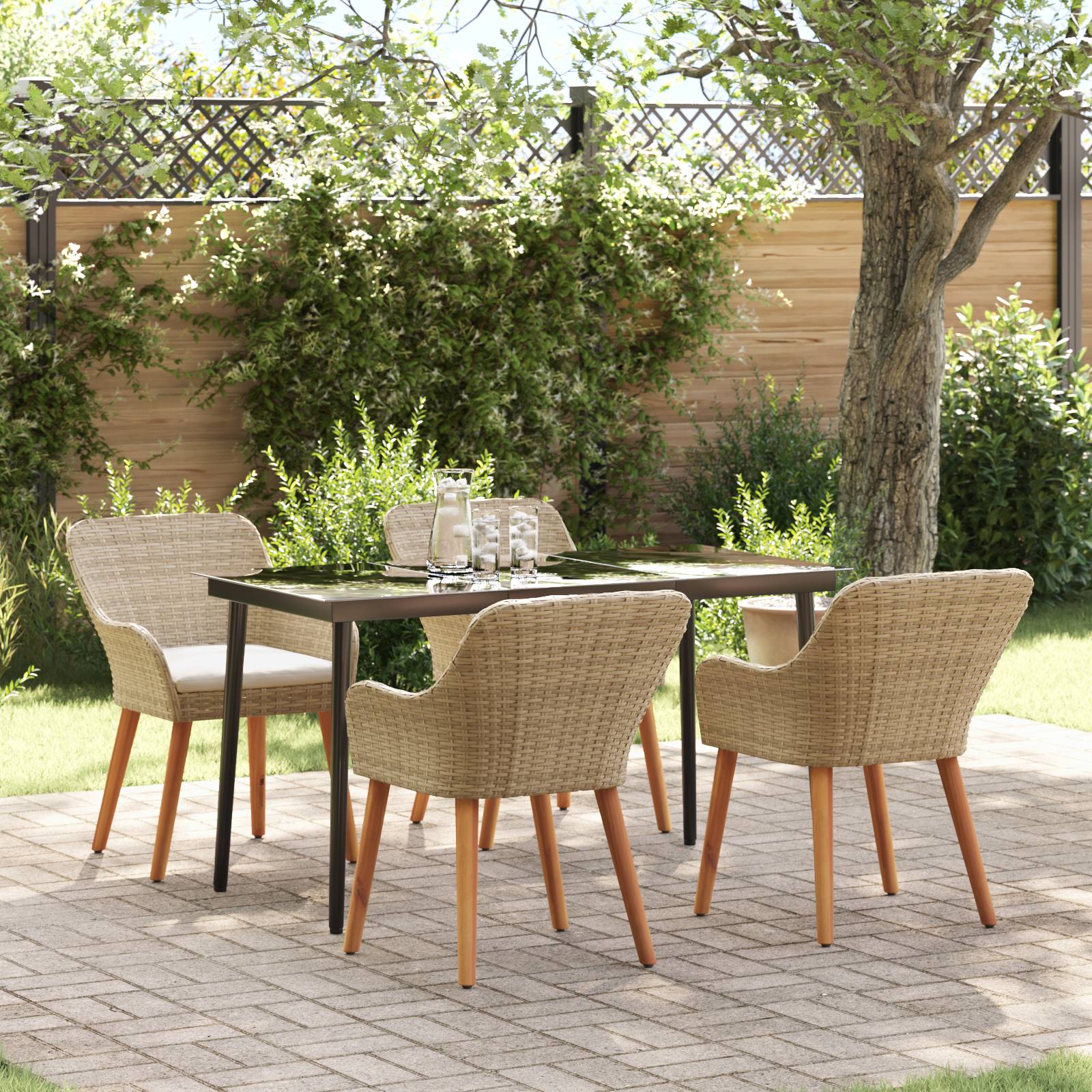 vidaXL 5-teiliges Garten Esstischset Beige Poly Rattan