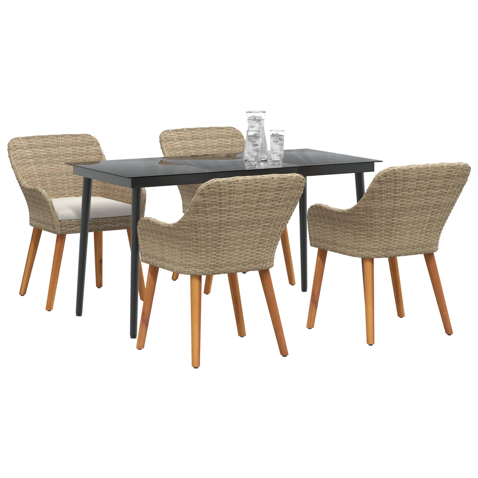 vidaXL 5-teiliges Garten Esstischset Beige Poly Rattan