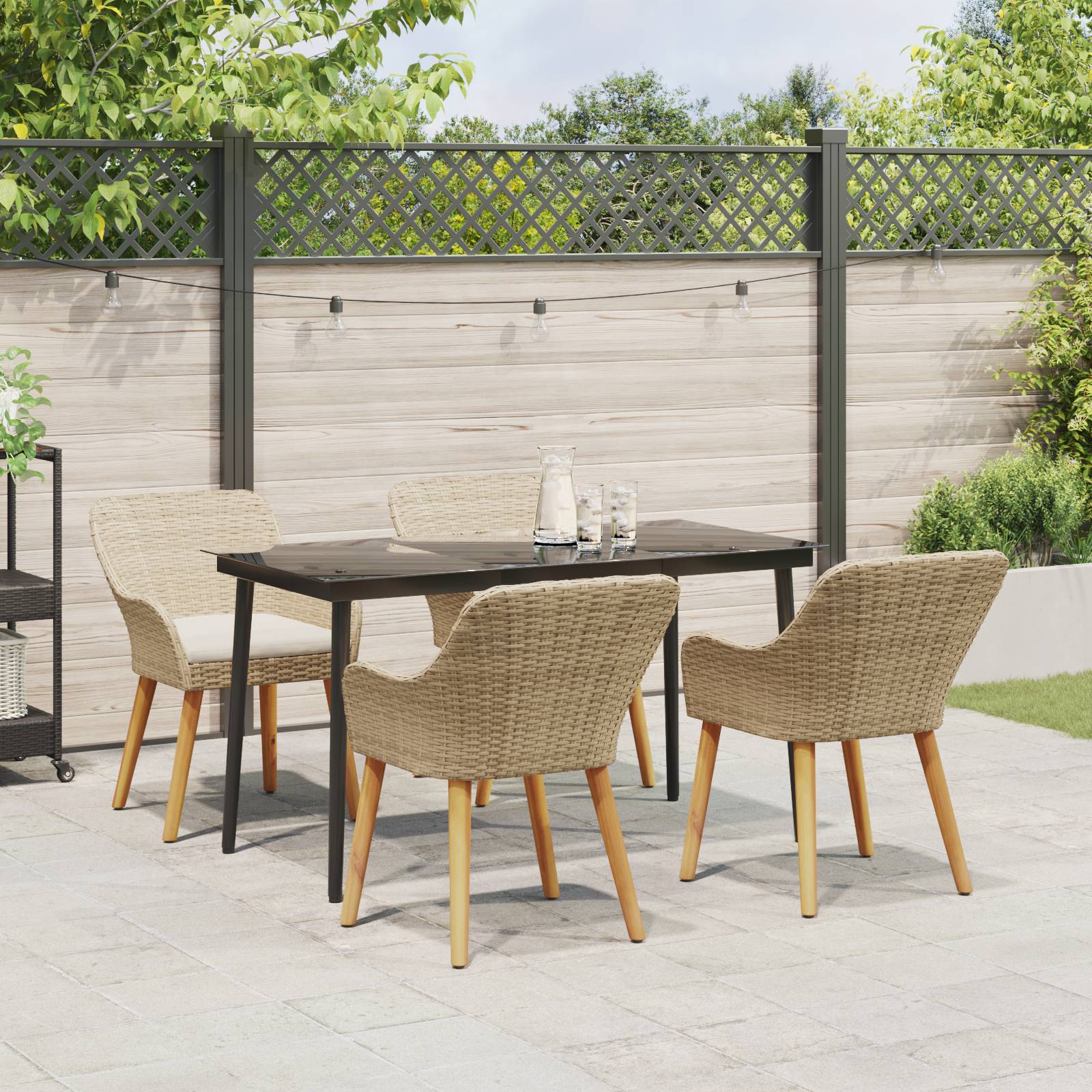 vidaXL 5-teiliges Garten Esstischset Beige Poly Rattan