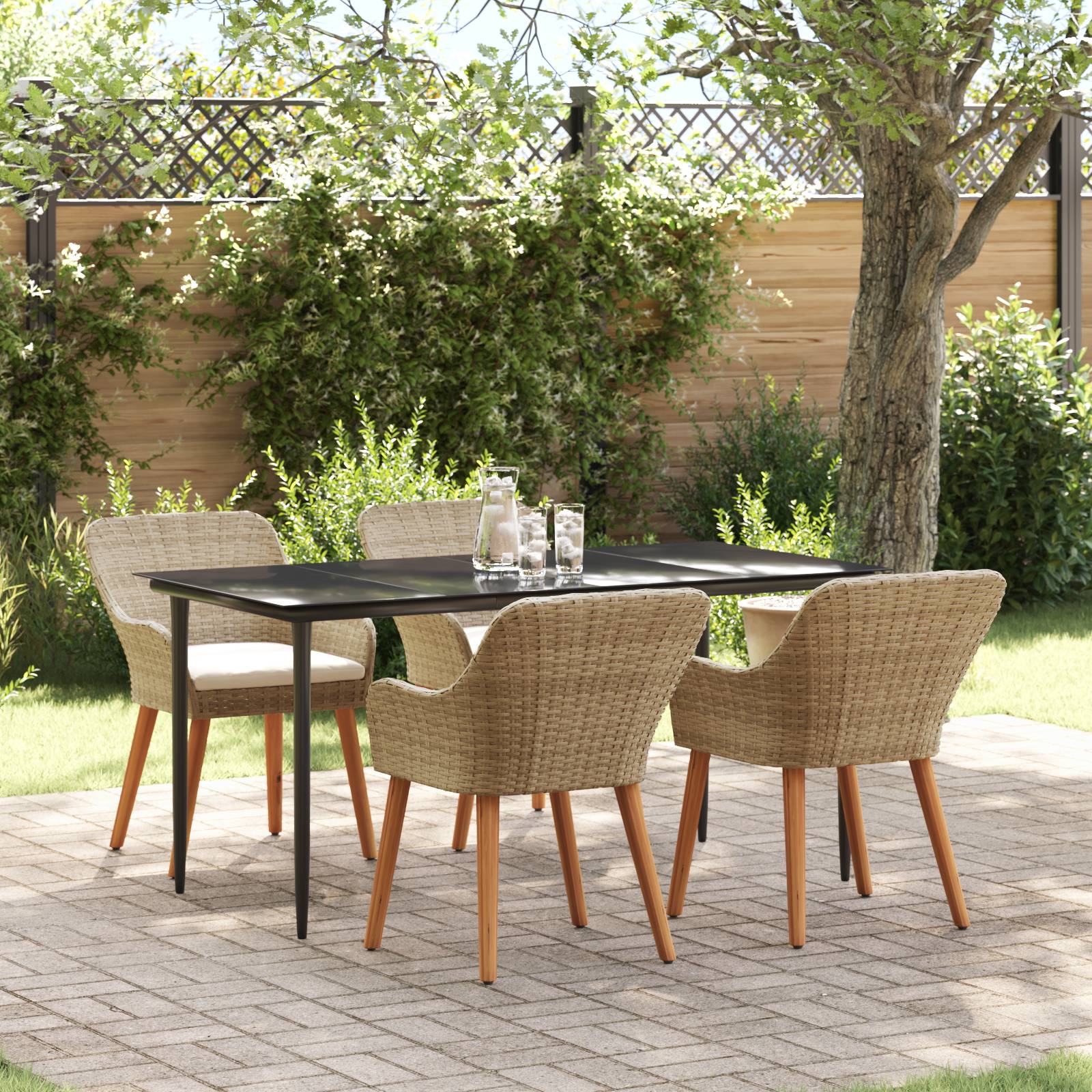vidaXL 5-teiliges Garten-Esszimmer-Set Beige Poly Rattan