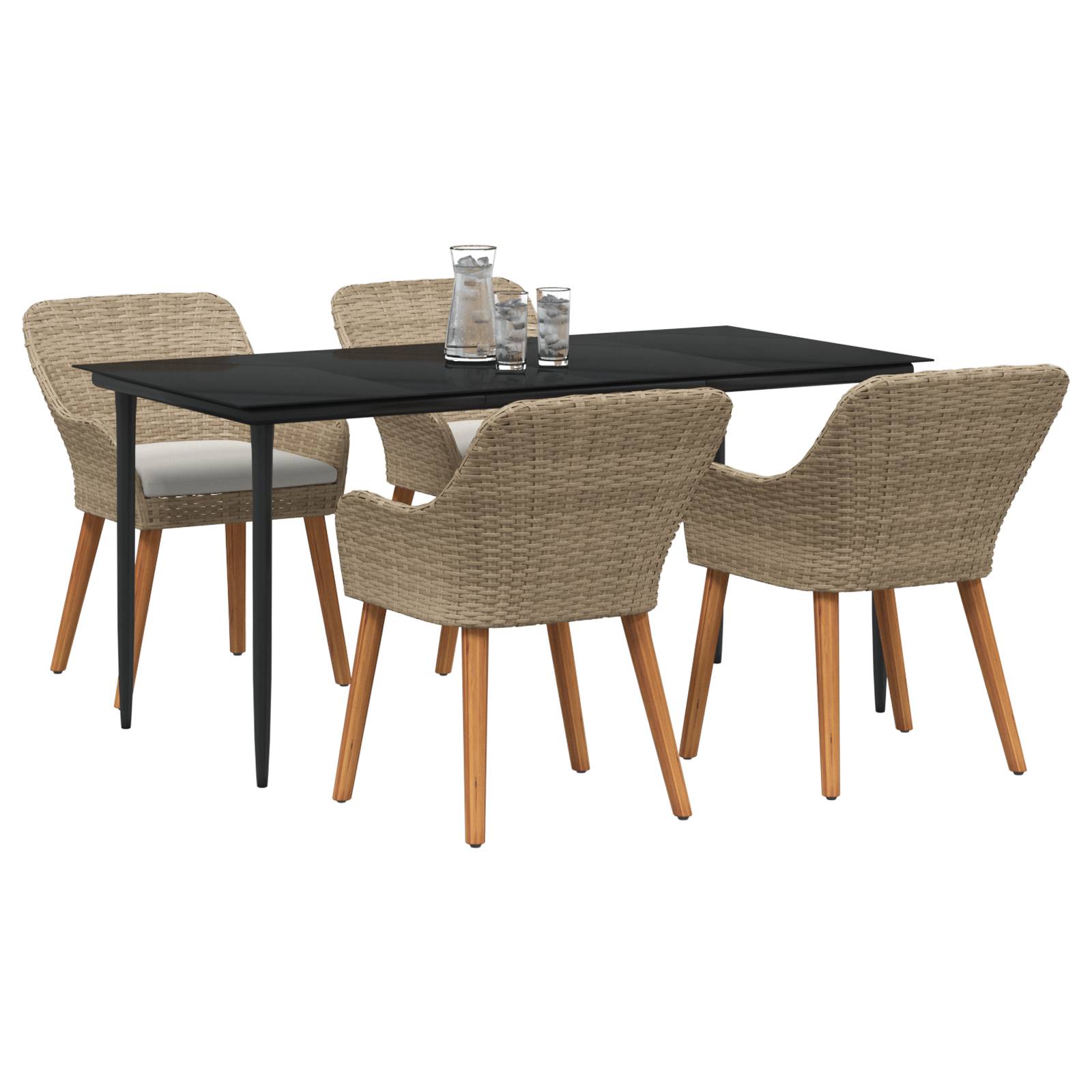 vidaXL 5-teiliges Garten-Esszimmer-Set Beige Poly Rattan