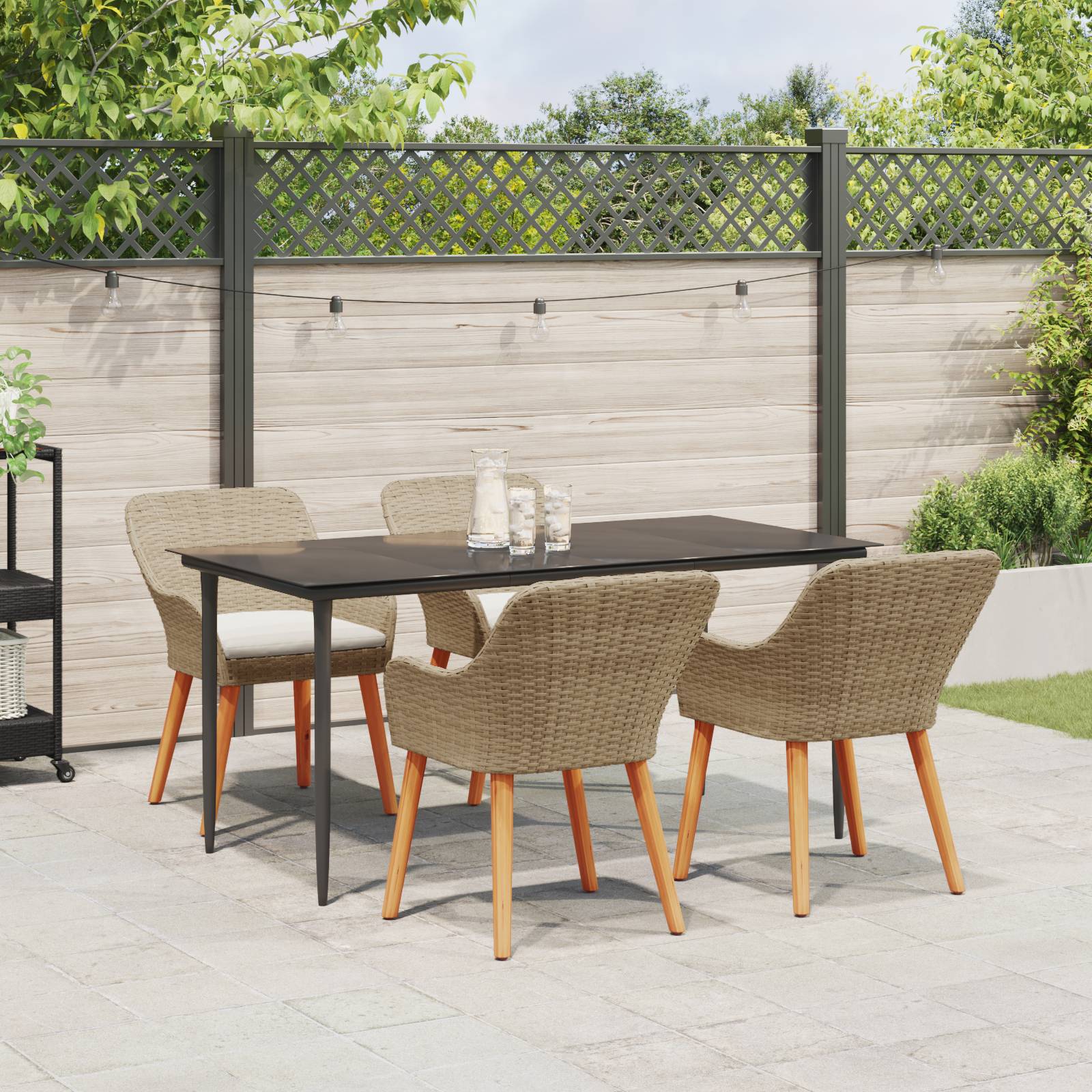 vidaXL 5-teiliges Garten-Esszimmer-Set Beige Poly Rattan