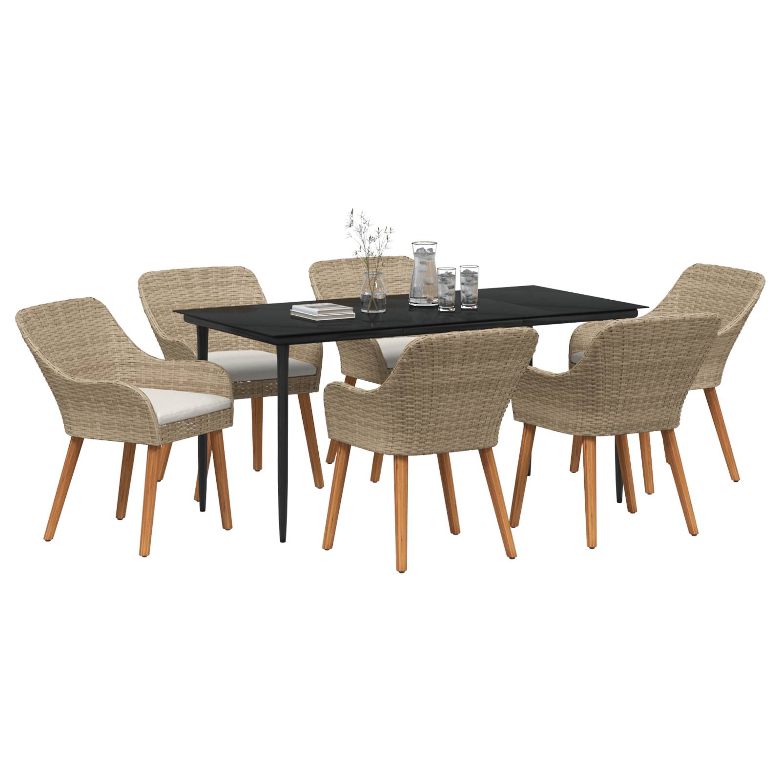 vidaXL 7-teiliges Garten Esstisch Set Beige Poly Rattan